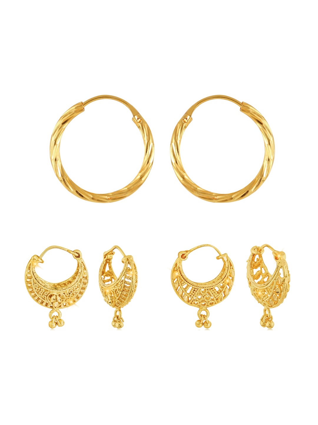 

Vighnaharta Set Of 3 Gold-Plated Circular Hoop Earrings