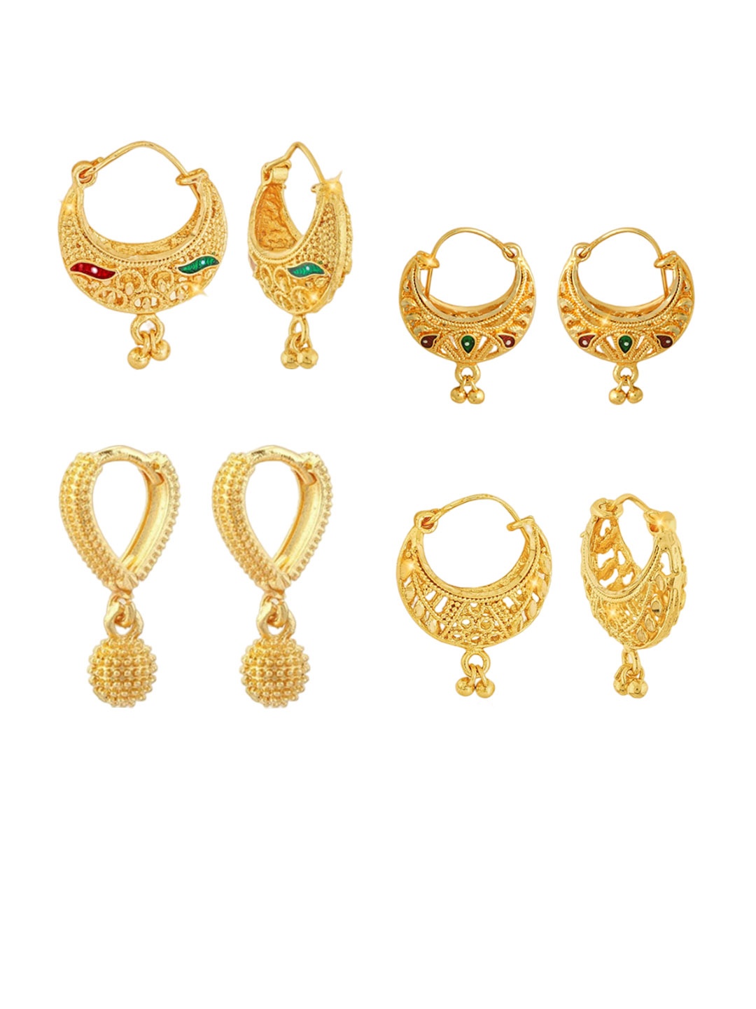 Vighnaharta Set Of 4 Gold Plated Circular Hoop Earings