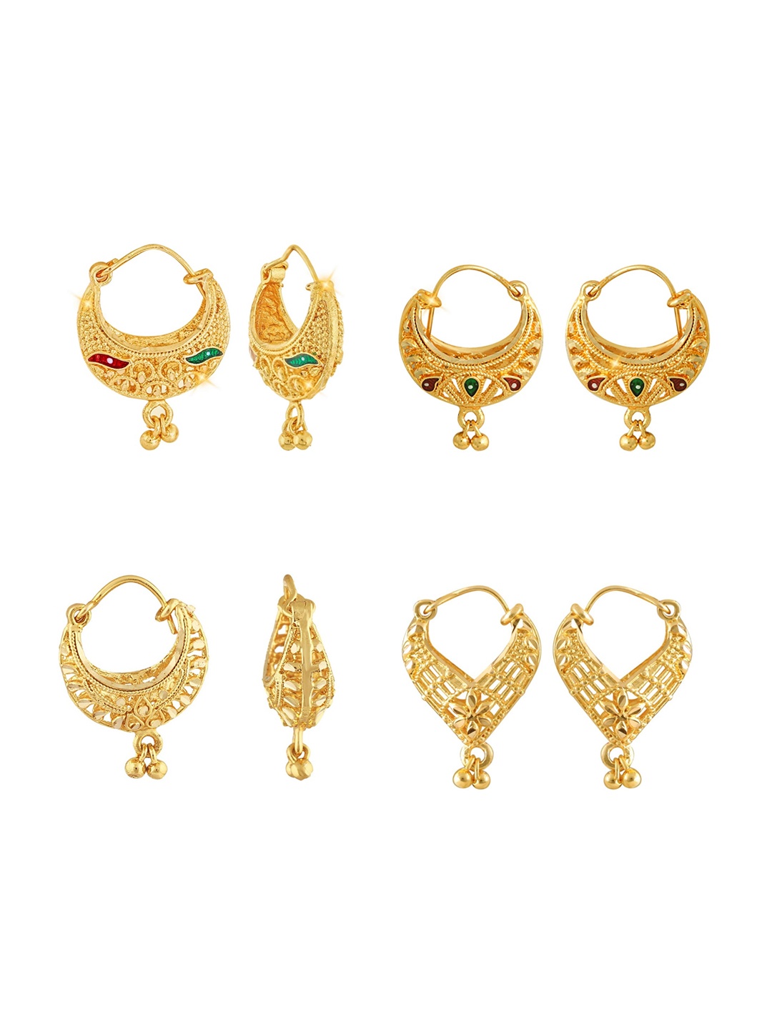 

Vighnaharta Set Of 4 Floral Gold-Plated Chandbalis Earrings