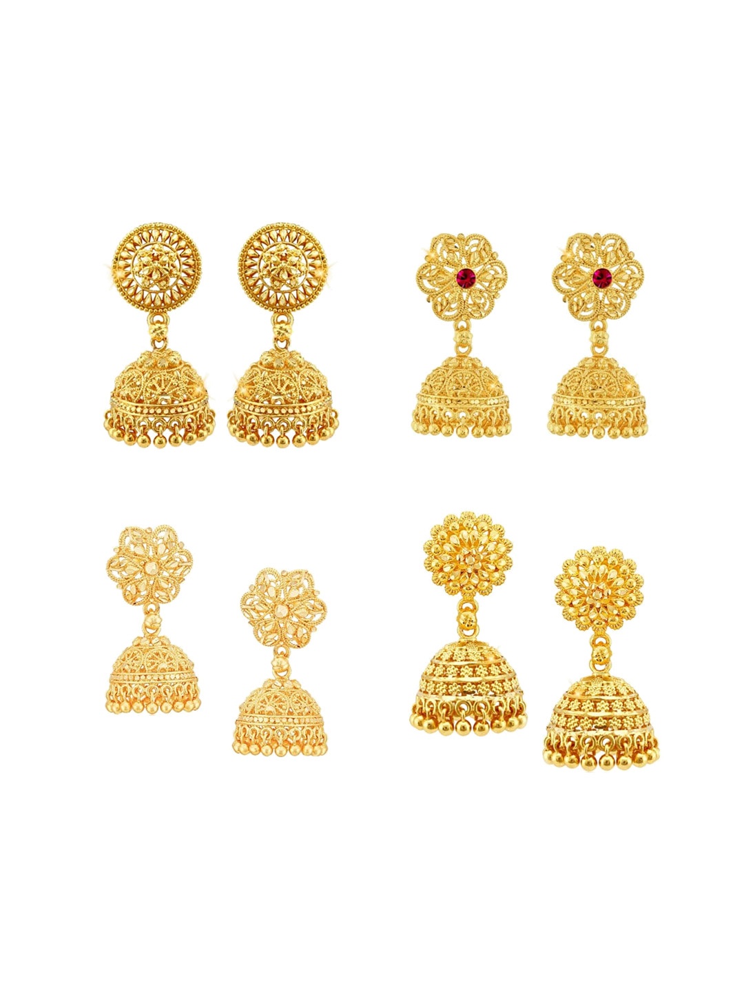 

Vighnaharta Set Of 4 Gold Plated Jhumkas
