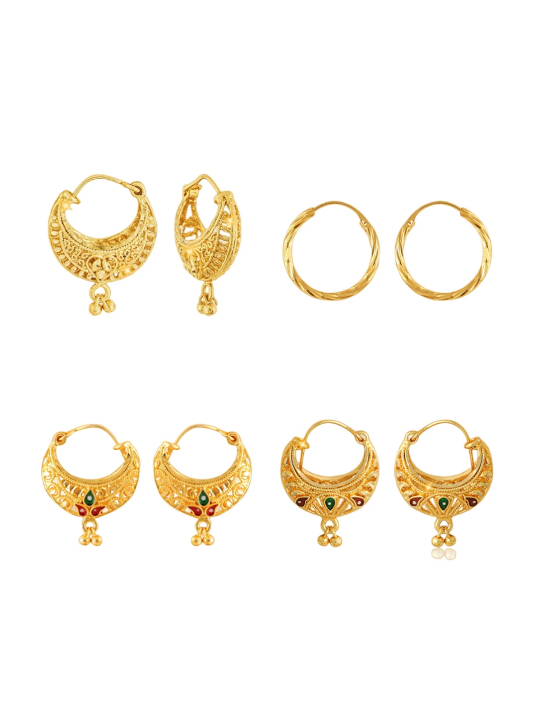 

Vighnaharta Set Of 4 Gold-Plated Floral Chandbalis