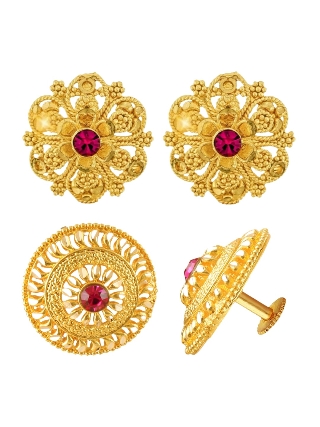 Vighnaharta Set Of 2 Gold-Plated Cubic Zirconia Studded Studs Earrings