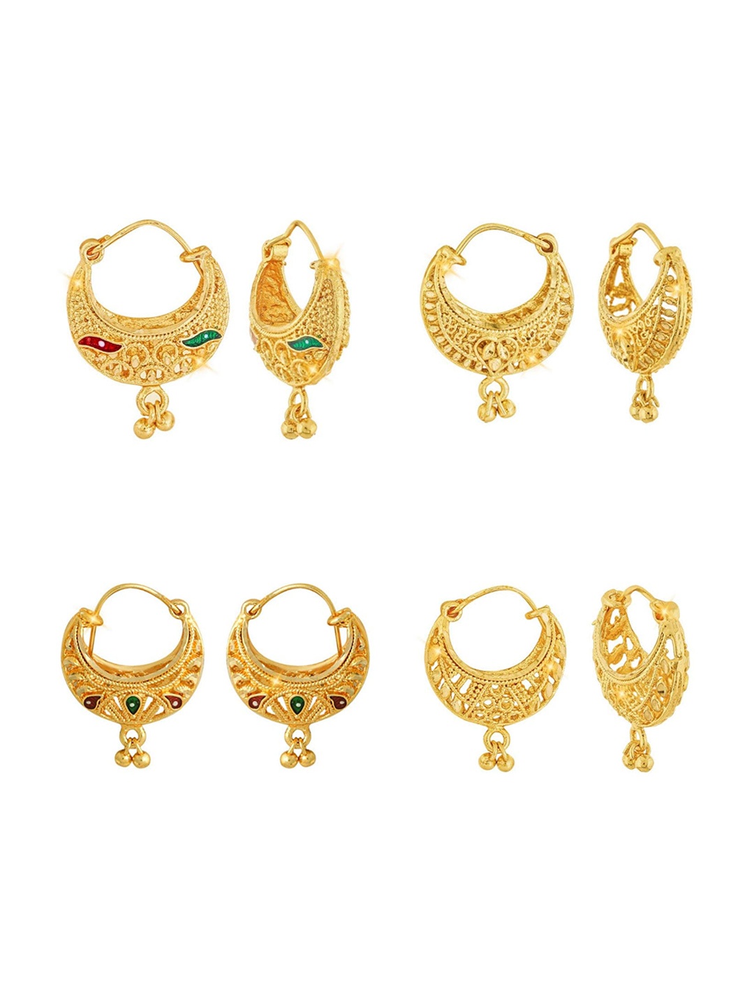 

Vighnaharta Set Of 4 Gold Plated Floral Drop Earrings