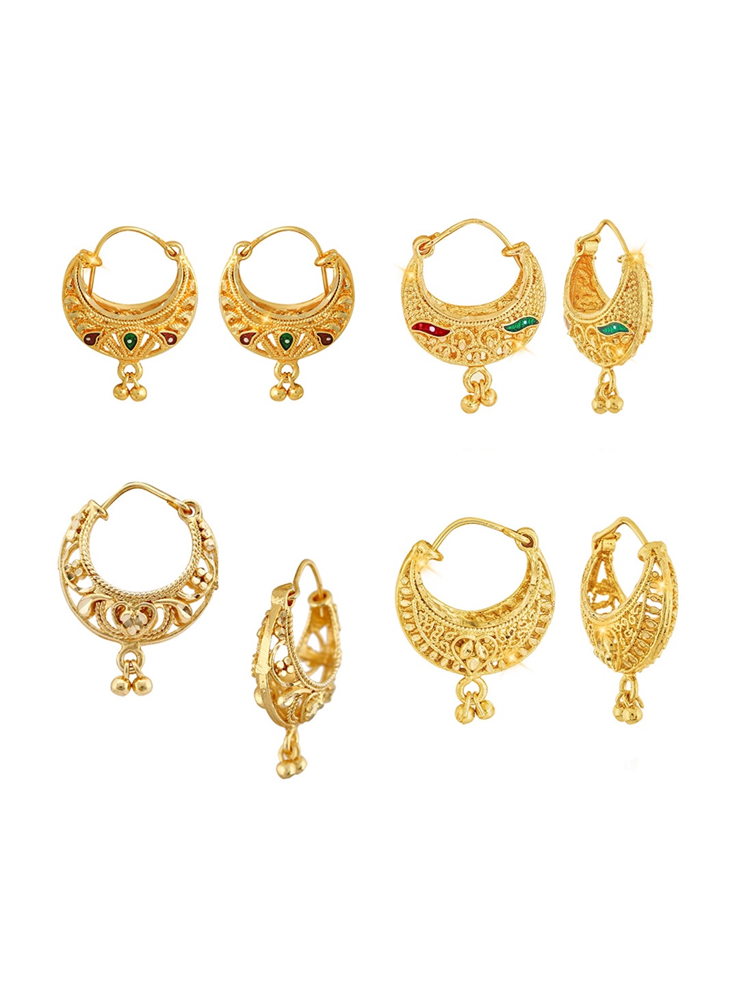

Vighnaharta Set Of 4 Gold Plated Circular Hoop Earings