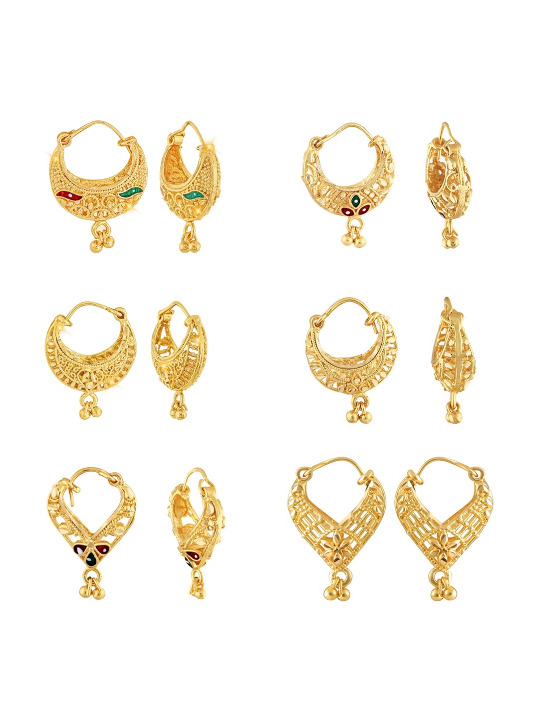 

Vighnaharta Set Of 6 Floral Gold-Plated Chandbalis Earrings