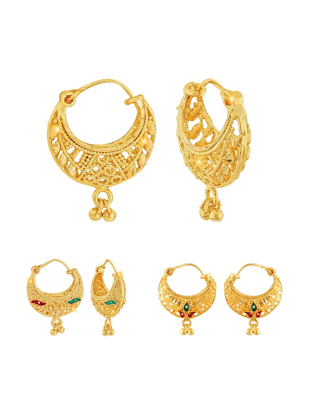 

Vighnaharta Set Of 3 Gold-Plated Hoop Earrings