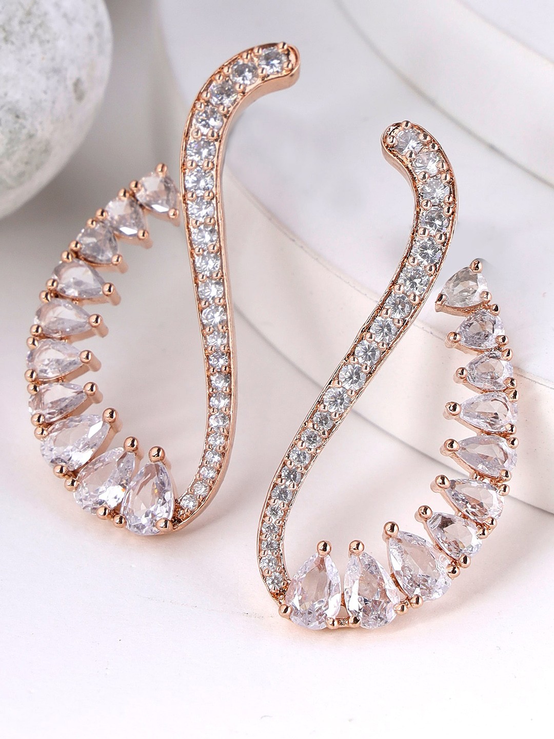 

KARATCART Rose Gold-Plated Cubic Zirconia Contemporary Drop Earrings
