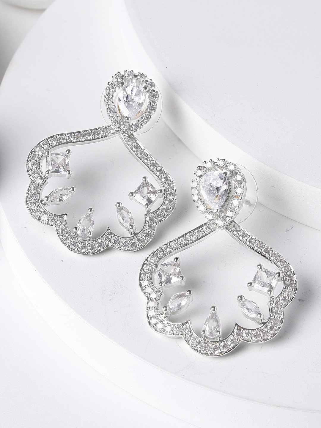 

KARATCART Silver-Plated Cubic Zirconia Contemporary Drop Earrings