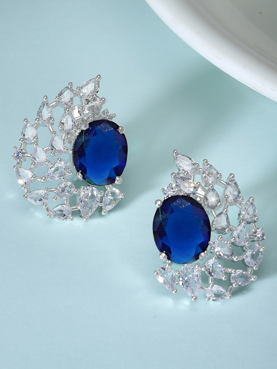 

KARATCART Silver-Plated Cubic Zirconia Contemporary Studs Earrings