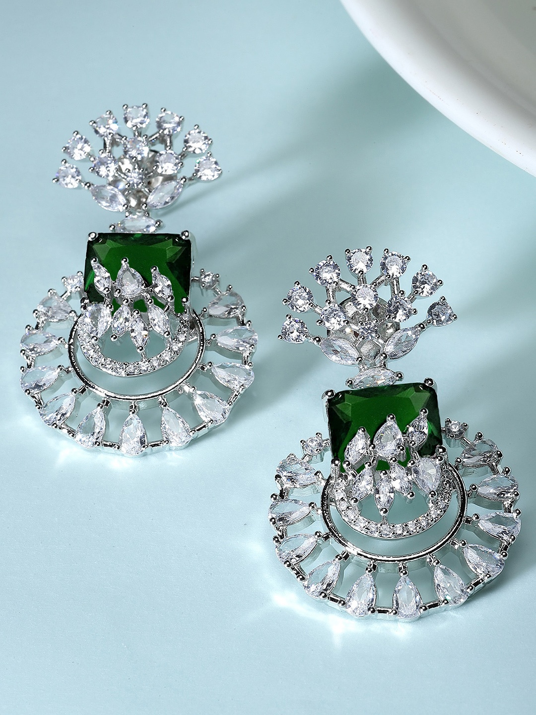 

KARATCART Silver-Plated Cubic Zirconia Contemporary Drop Earrings