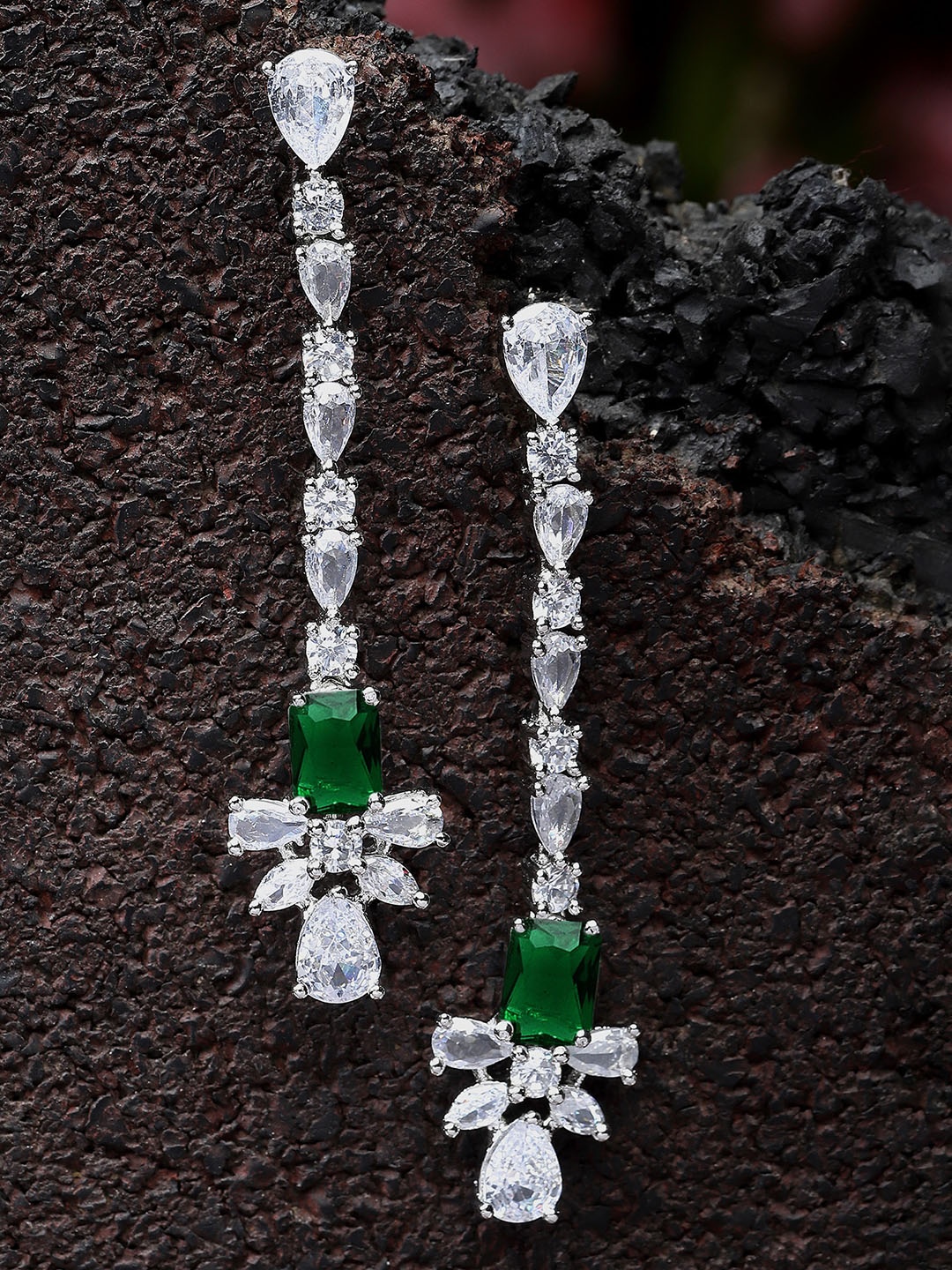 

KARATCART Silver-Plated Cubic Zirconia Studded Drop Earrings