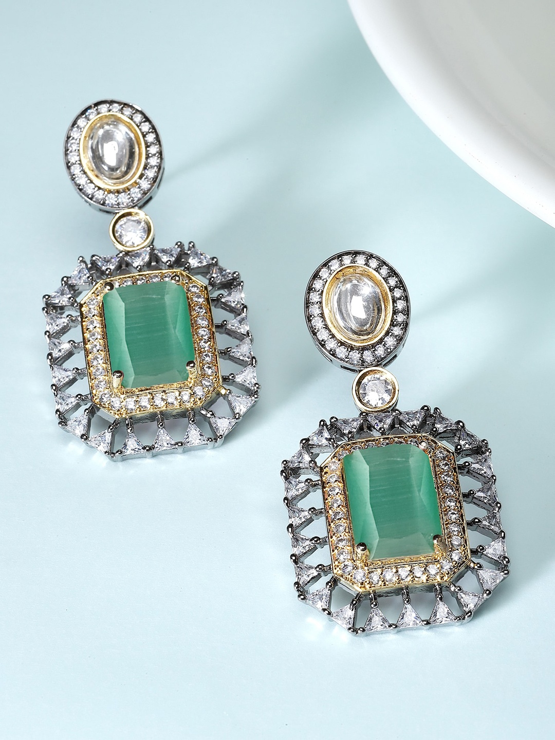 

KARATCART Silver-Plated Cubic Zirconia Contemporary Drop Earrings