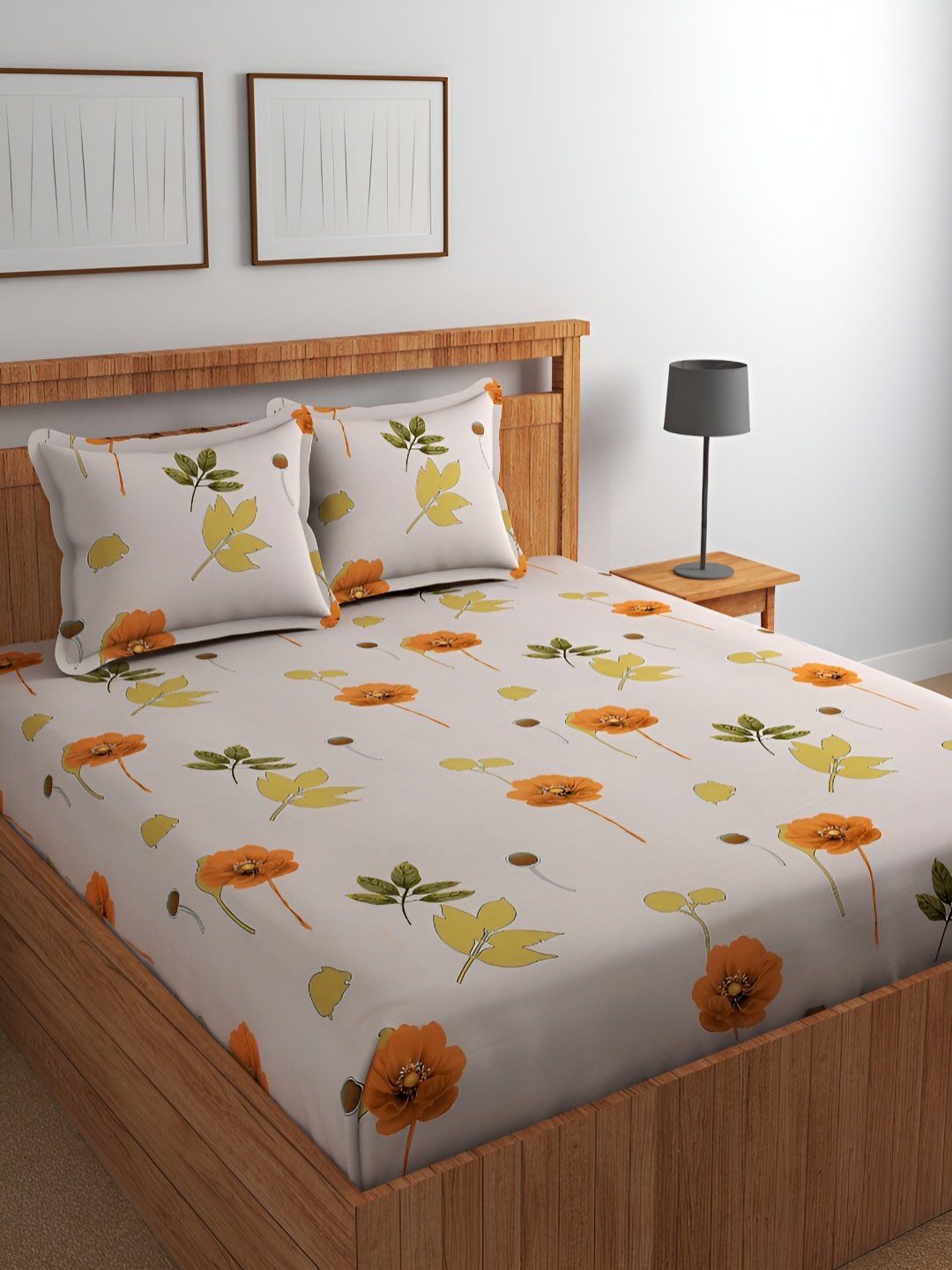 

Bromwick Gulmohar Off White Floral Cotton 220 TC Queen Bedsheet with 2 Pillow Covers