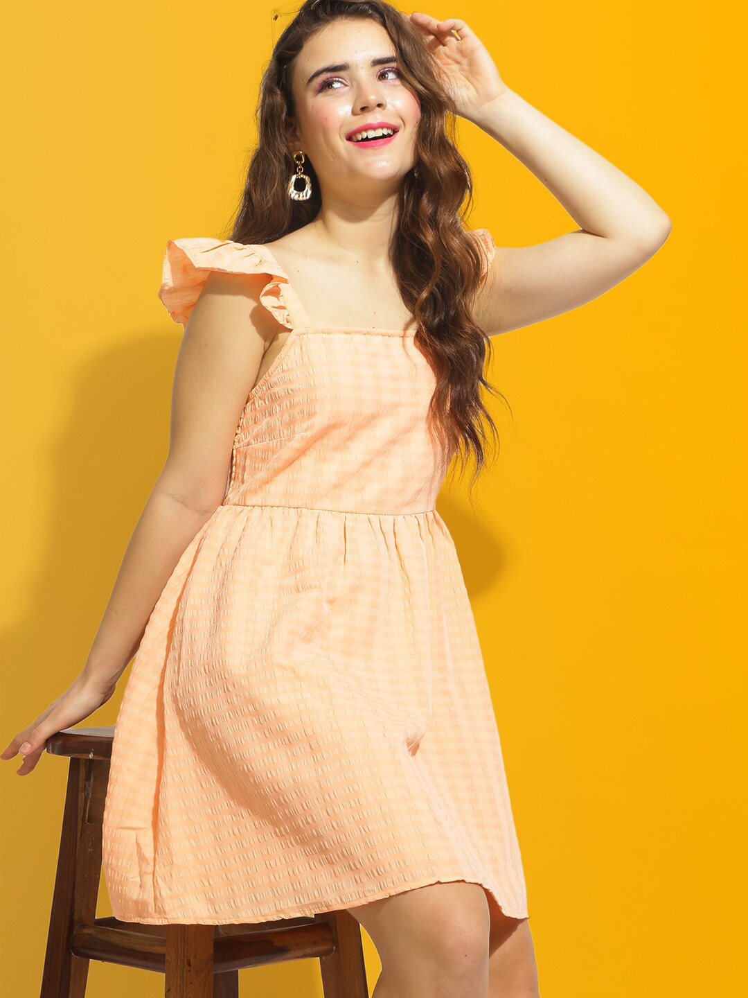 

Mast & Harbour Orange Self Design A Line Mini Dress