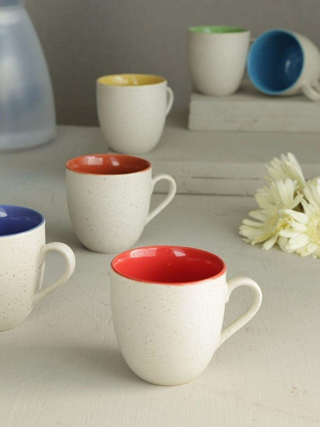 

KITTENS White and Blue 6 pieces Handcrafted Solid Ceramic Tea Cups 150 ml Each