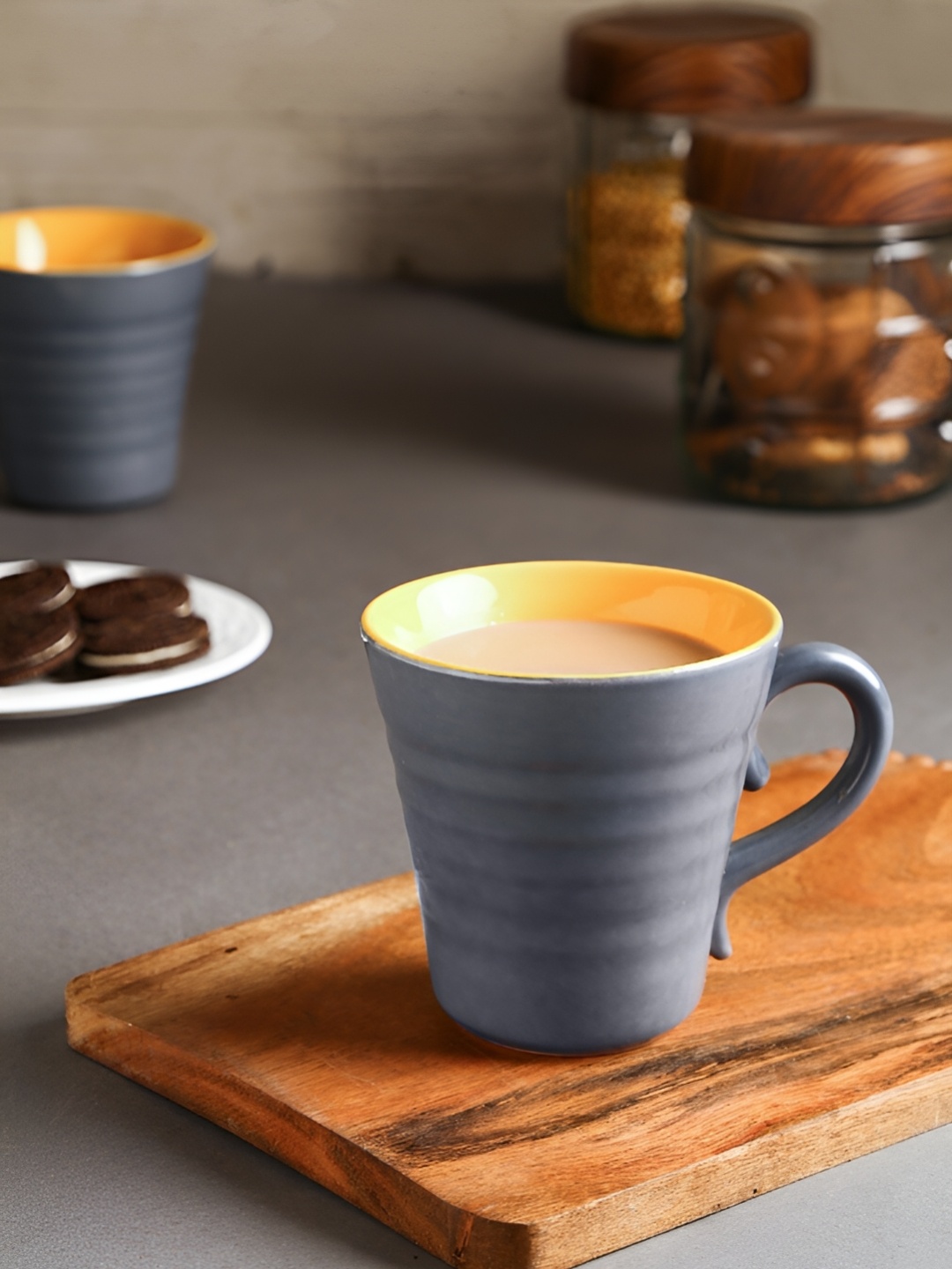 

Kittens Grey & Mustard 2Pieces Solid Ceramic Mugs 300ml