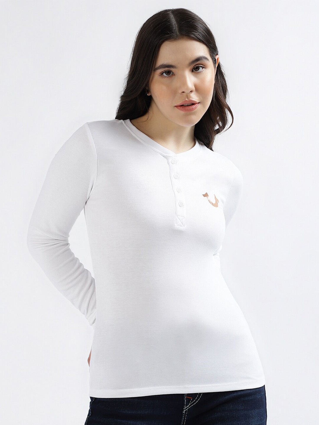 

True Religion Henley Neck Long Sleeves T-shirt, White