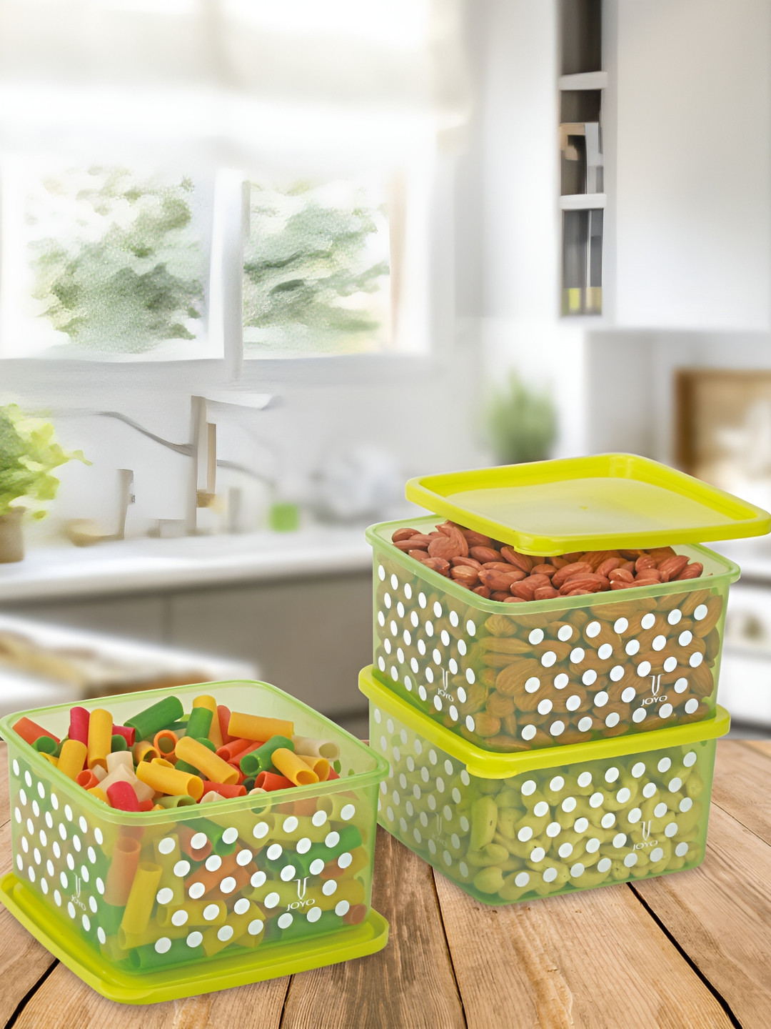 

JOYO Green 3 Pieces Polka Dot Printed Dishwasher Safe Food Containers