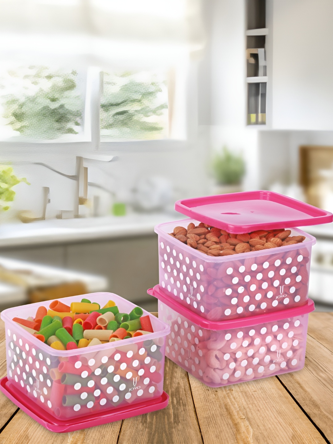 

JOYO Pink 3 Pieces Dishwasher Safe Lunch Box 1.03 L