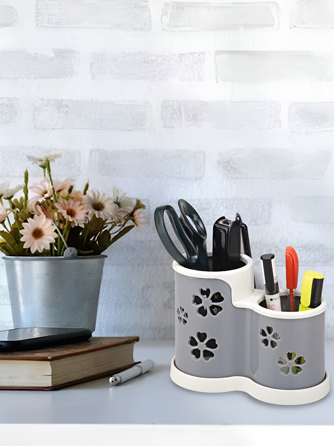 

JOYO Grey Plstic Dishwasher Safe Twin Cutlery Stand