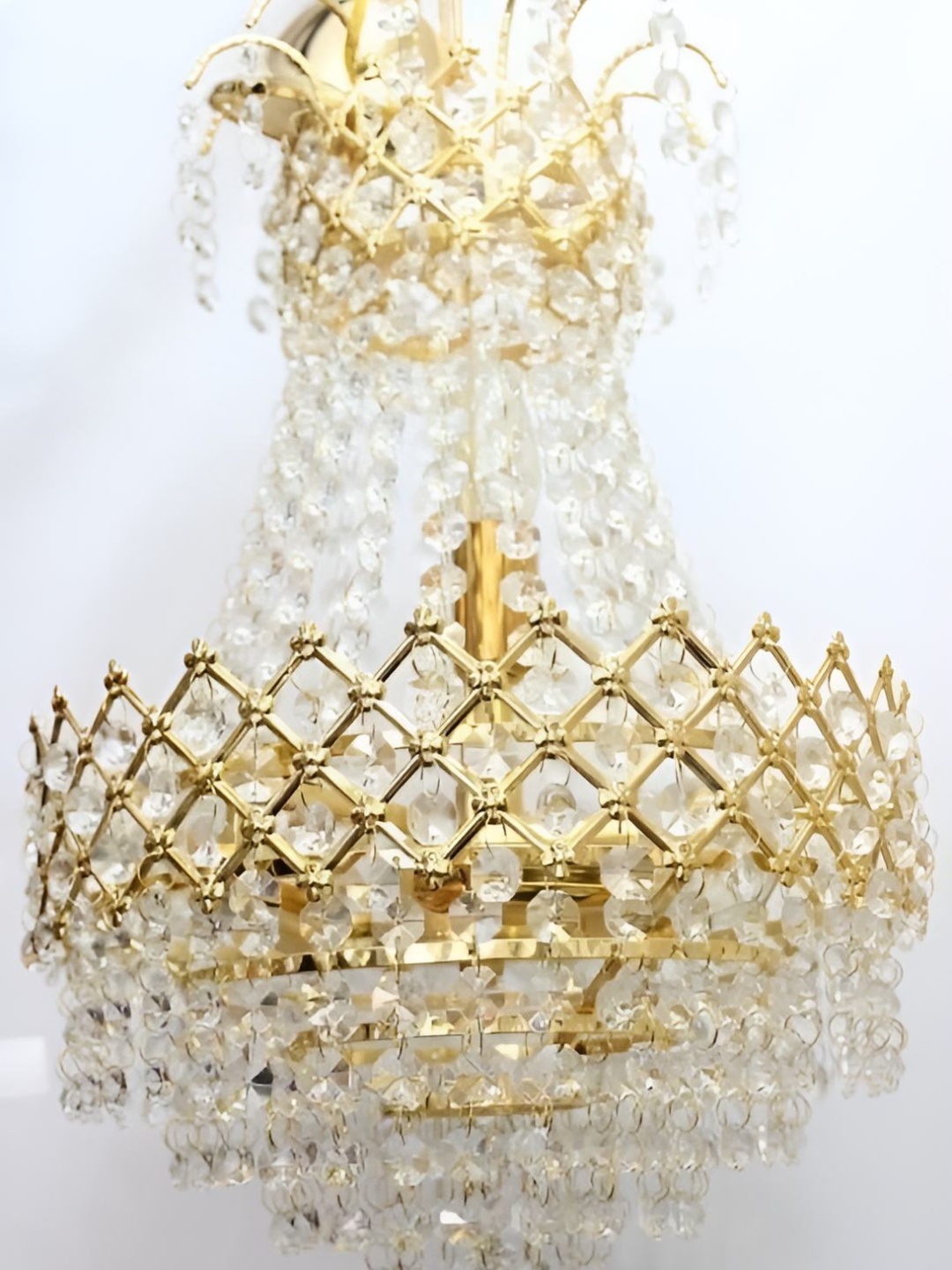 

SHRI MAHAL ANTIQUES Gold Toned Metal Textured Crystal Hanging Ceiling Lamp