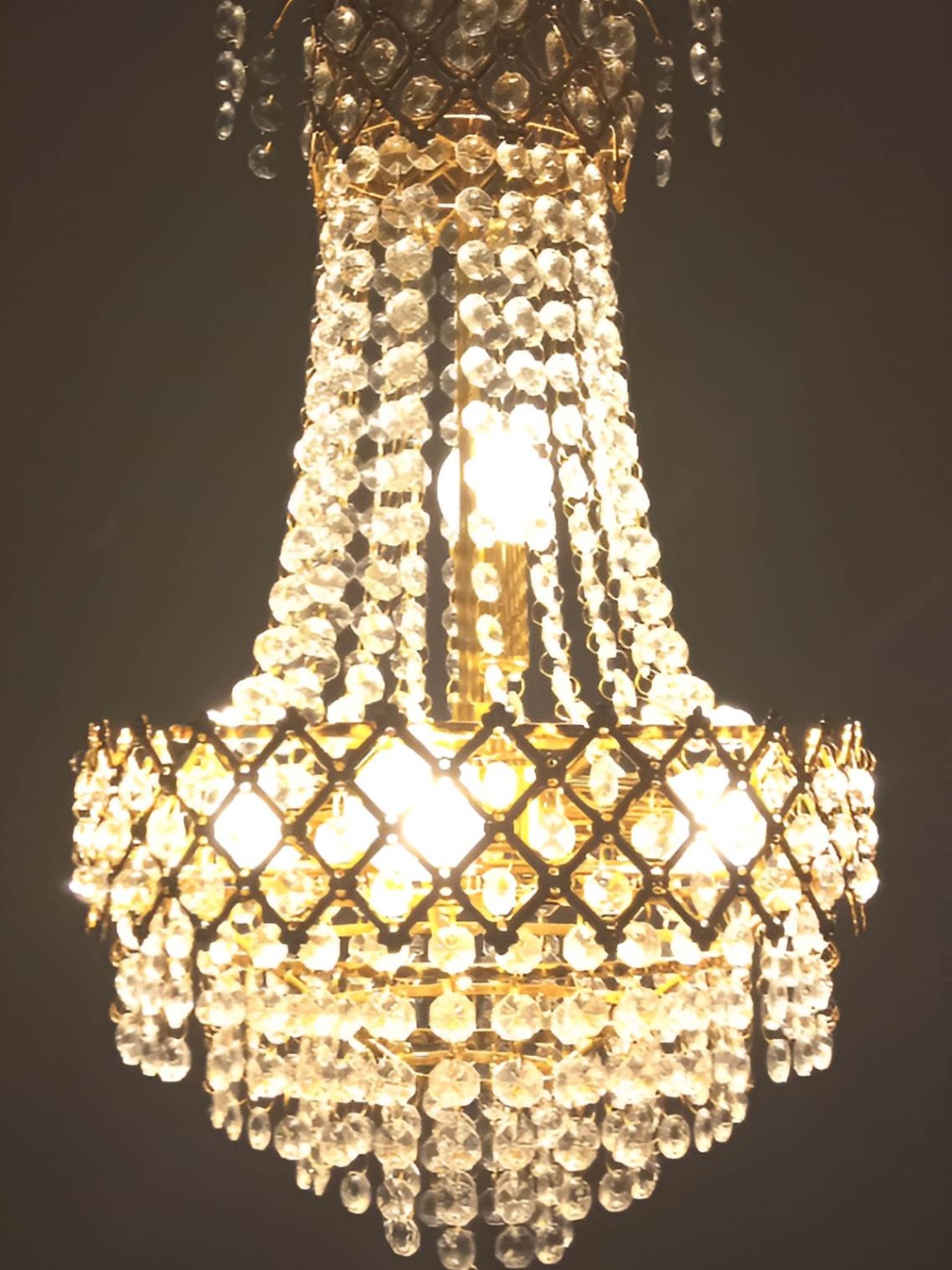 

SHRI MAHAL ANTIQUES Gold Toned Metal Textured Crystal Hanging Ceiling Lamp