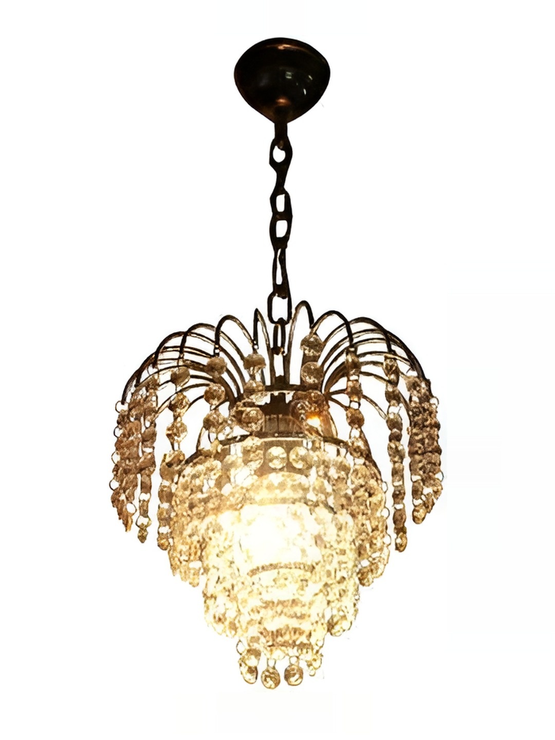 

SHRI MAHAL ANTIQUES Gold Toned Metal Textured Crystal Hanging Ceiling Lamp