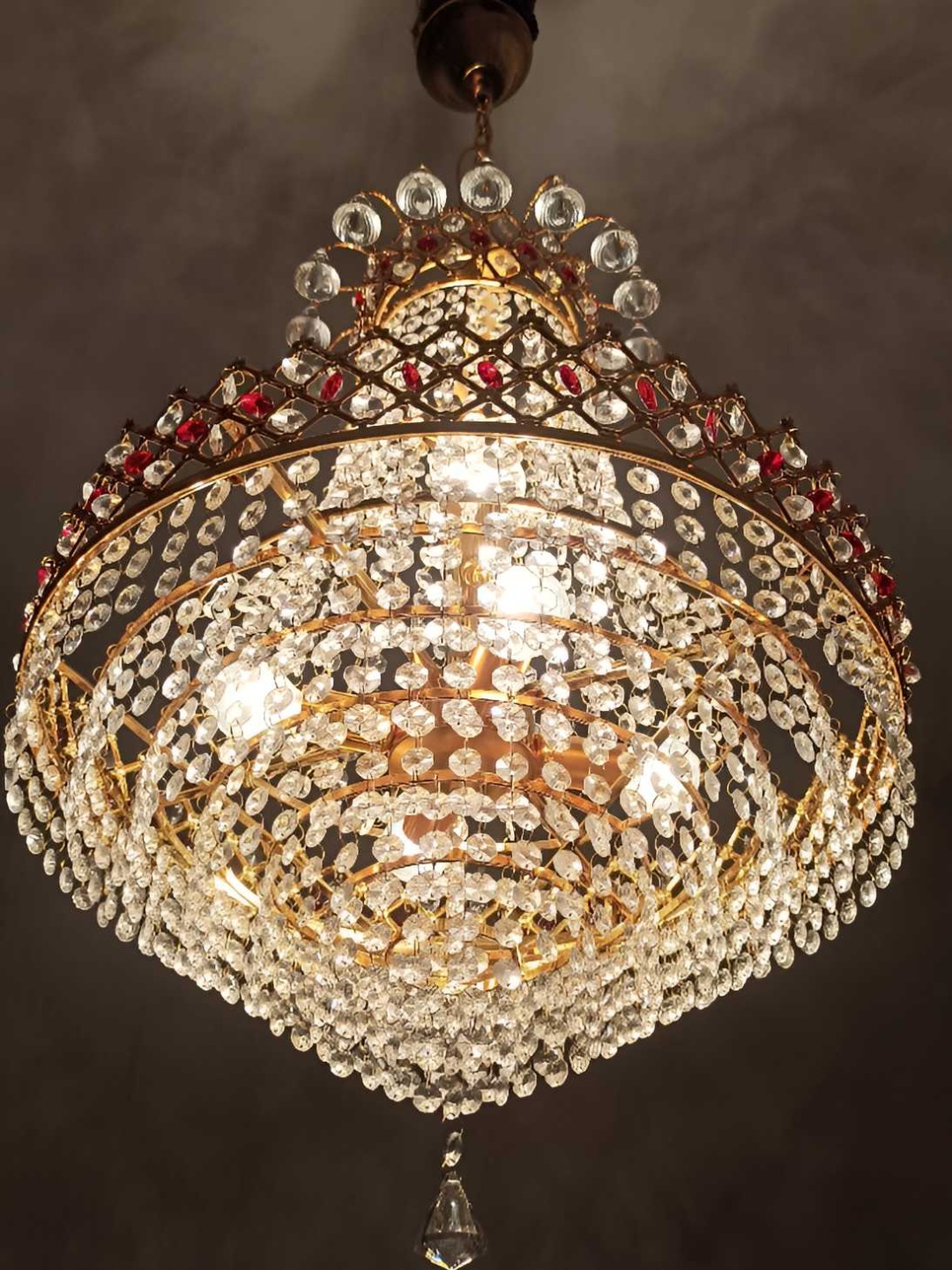 

SHRI MAHAL ANTIQUES Gold Toned Metal Textured Crystal Hanging Ceiling Lamp