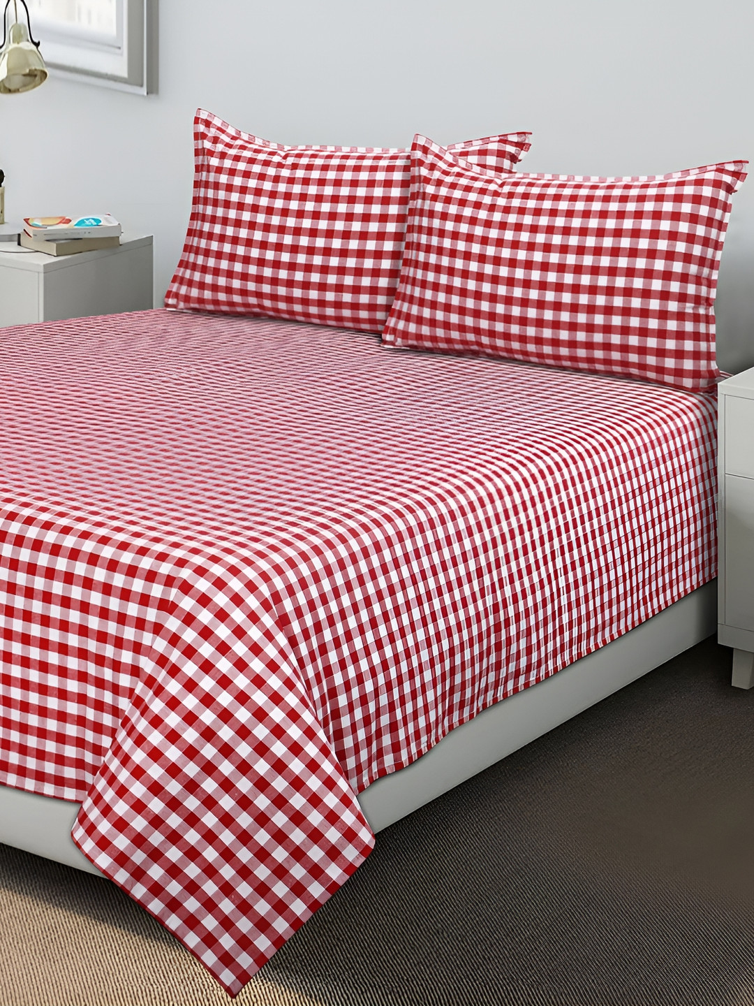 

Airwill Red & White Striped Cotton 104 TC Queen Bedsheet with 2 Pillow Covers