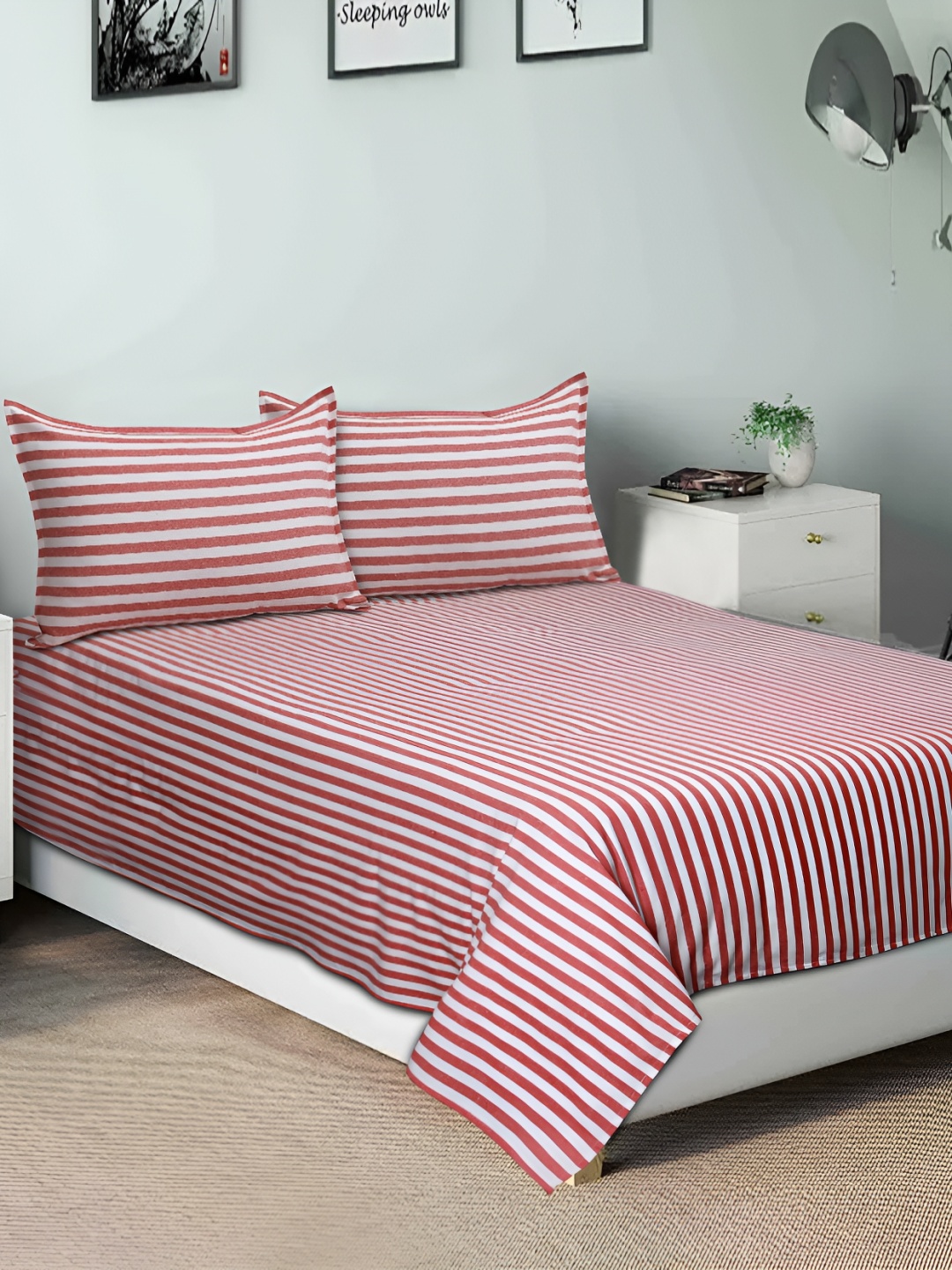 

Airwill Red Striped Cotton 104 TC Queen Bedsheet With 2 Pillow Covers