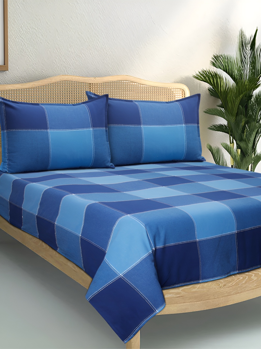 

Airwill Blue Striped Cotton 104 TC Queen Bedsheet with 2 Pillow Covers