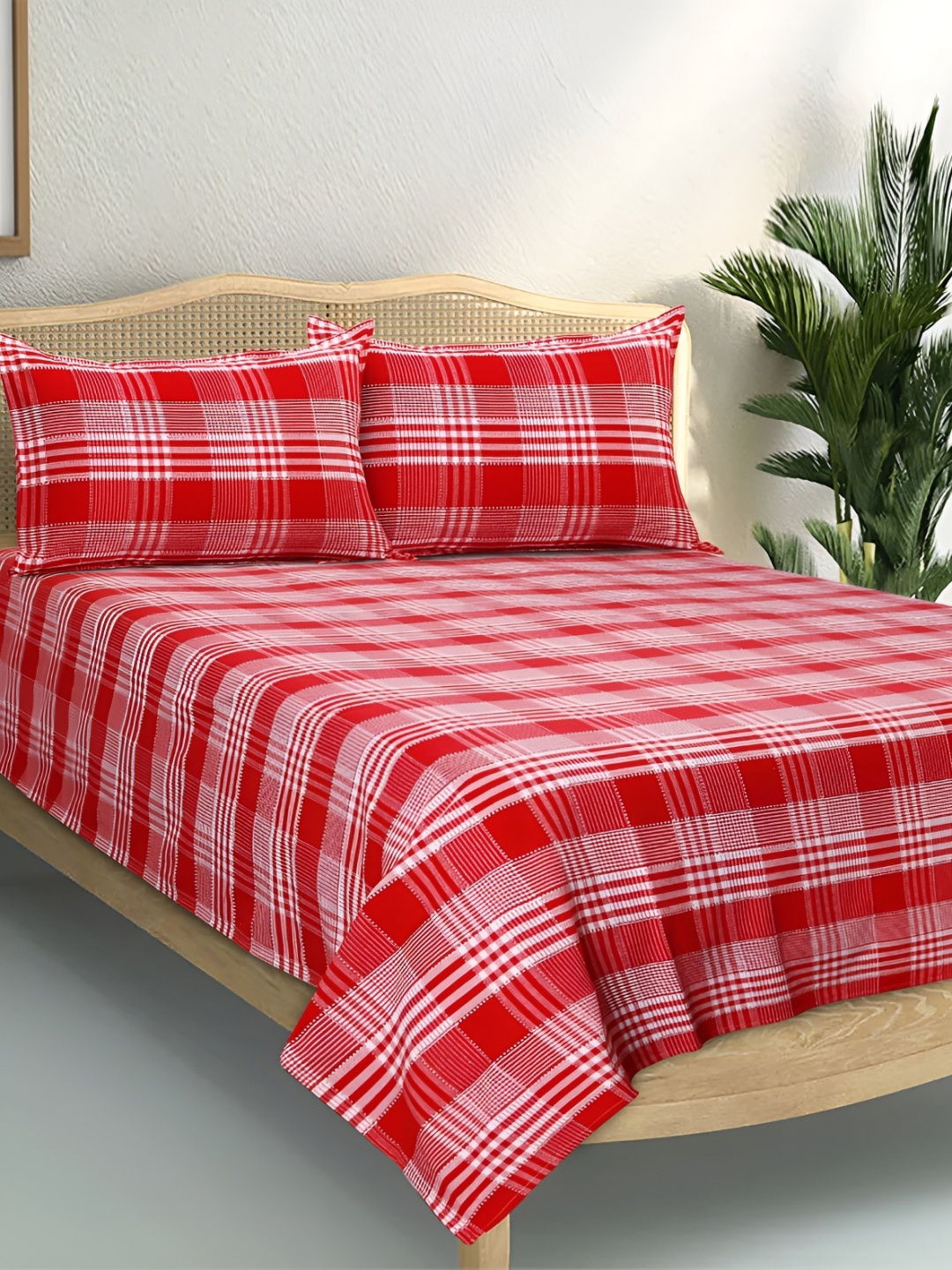 

Airwill Red Striped Cotton 104 TC Queen Bedsheet with 2 Pillow Covers