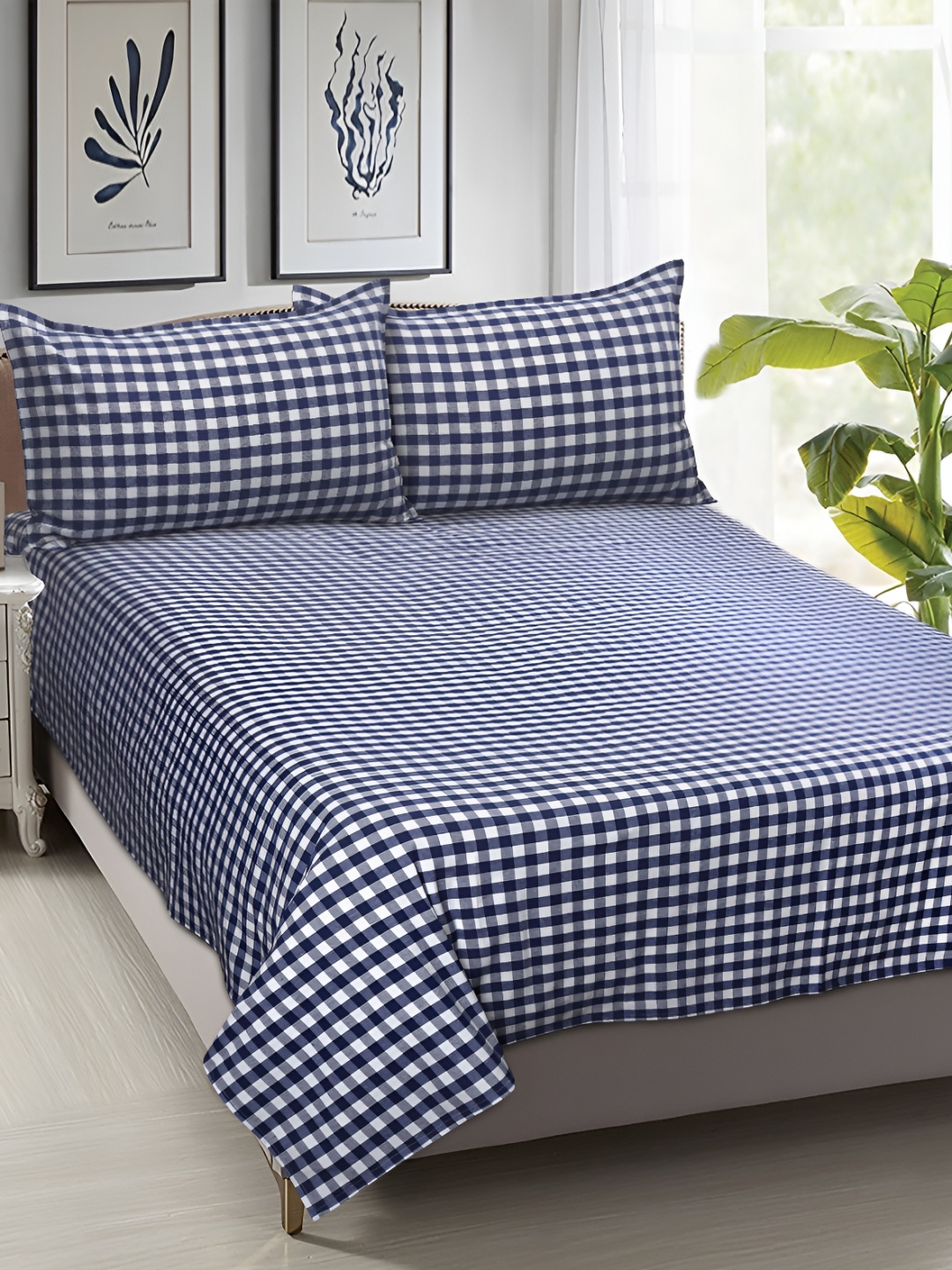 

Airwill Blue & White Striped Cotton 104 TC Queen Bedsheet with 2 Pillow Covers