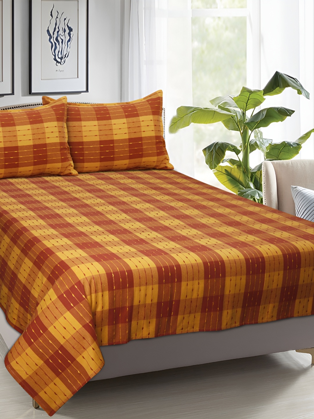 

Airwill Yellow Striped Cotton104 TC Queen Bedsheet with 2 Pillow Covers
