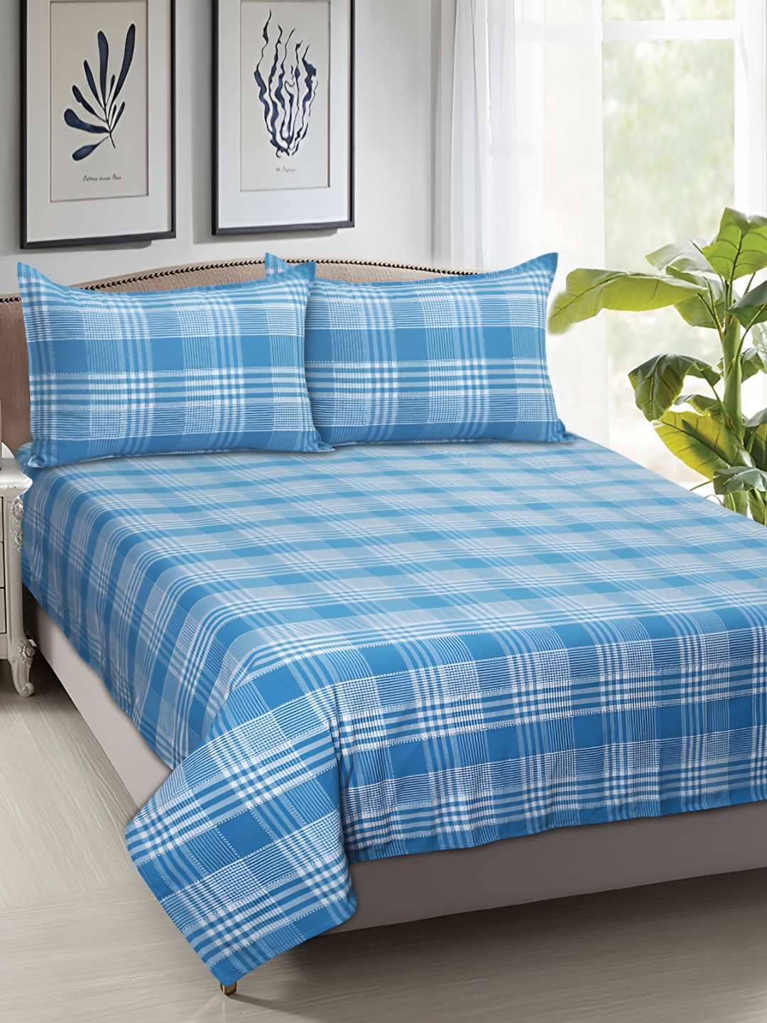 

Airwill Blue Geometric Printed Cotton 104 TC Queen Bedsheet With 2 Pillow Covers