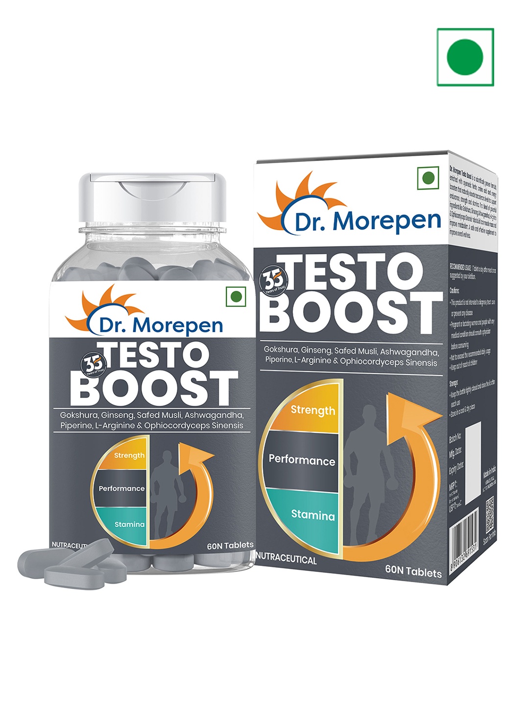 

Dr. Morepen Testo Boost Tablets with Ashwagandha - 60 Tablets, Grey