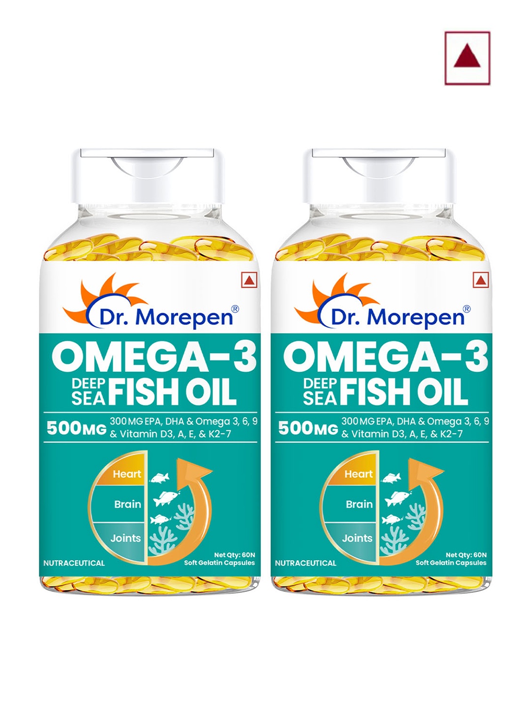 

Dr. Morepen Set of 2 Omega 3 Deep Sea Fish Oil 500mg - 60 Softgels Each, Blue