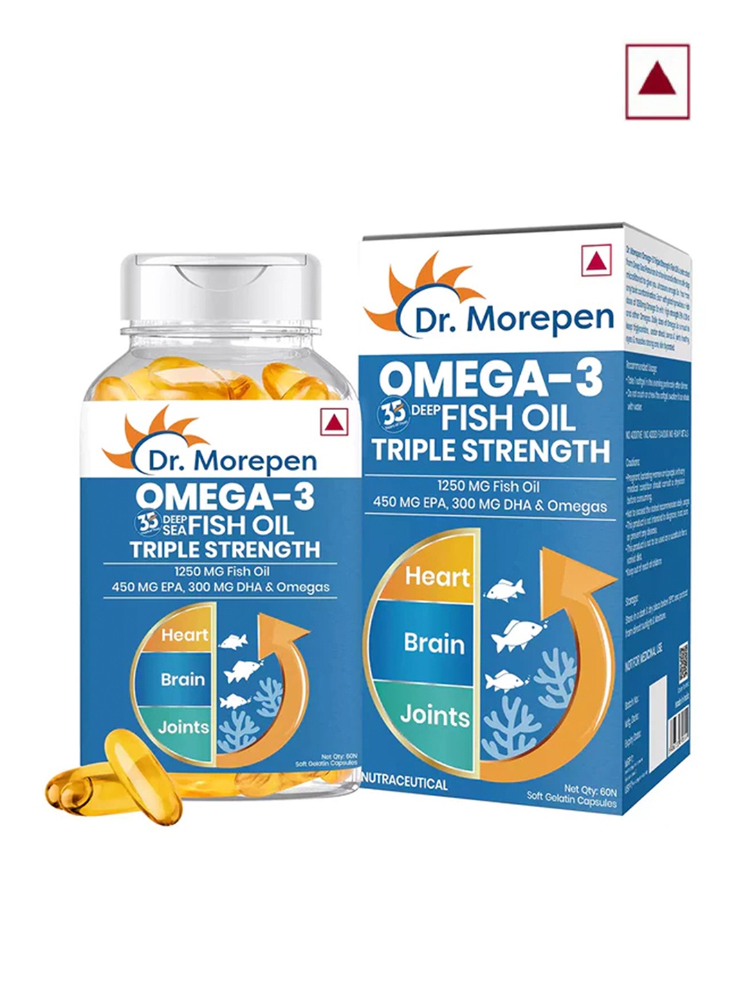 

Dr. Morepen Omega 3 Deep Sea Fish Oil Triple Strength 1250mg - 60 Softgels, Blue