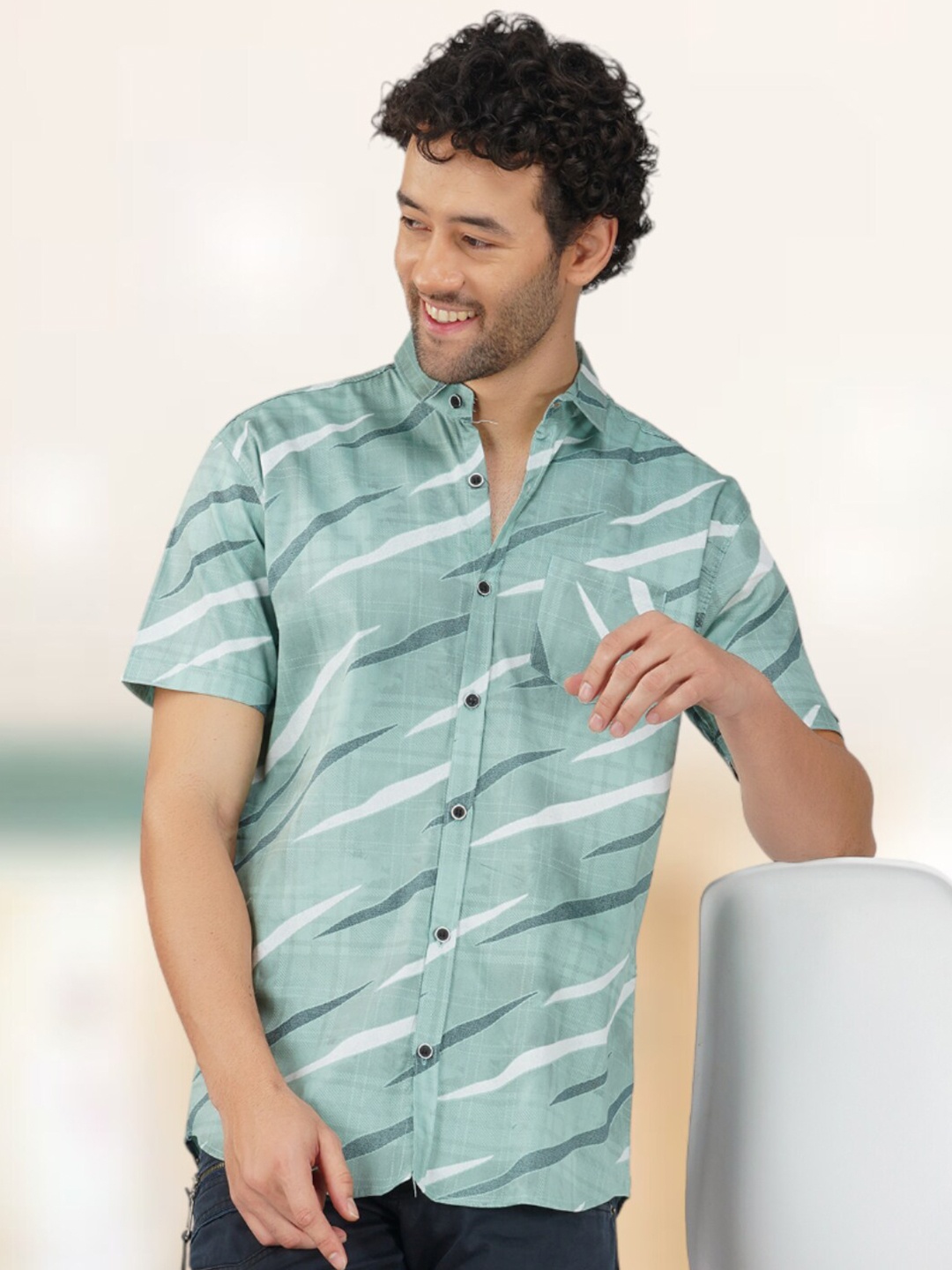 

BASE 41 Slim Fit Printed Cotton Casual Shirt, Sea green