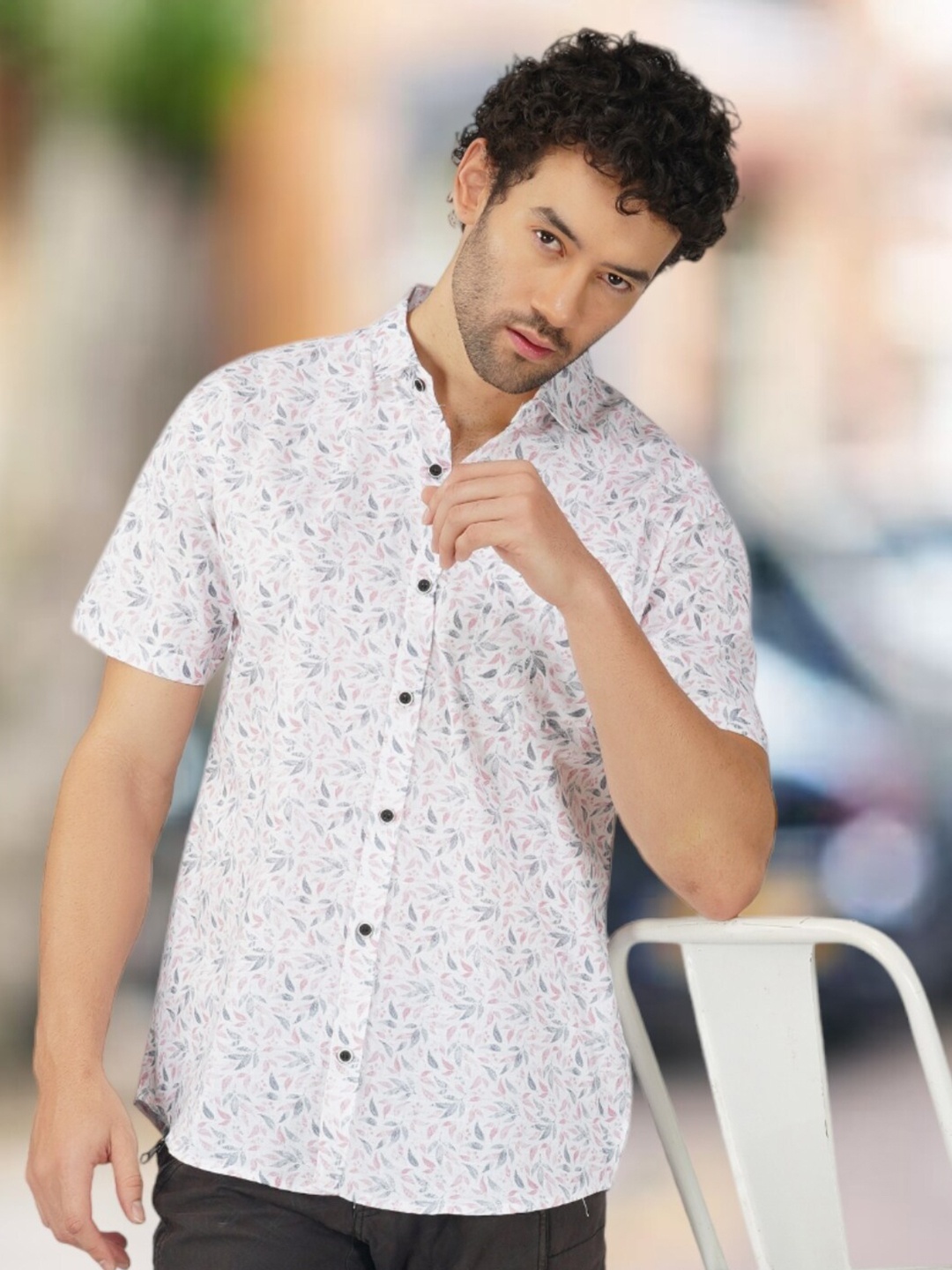 

BASE 41 Floral Printed Cotton Casual Shirt, Pink
