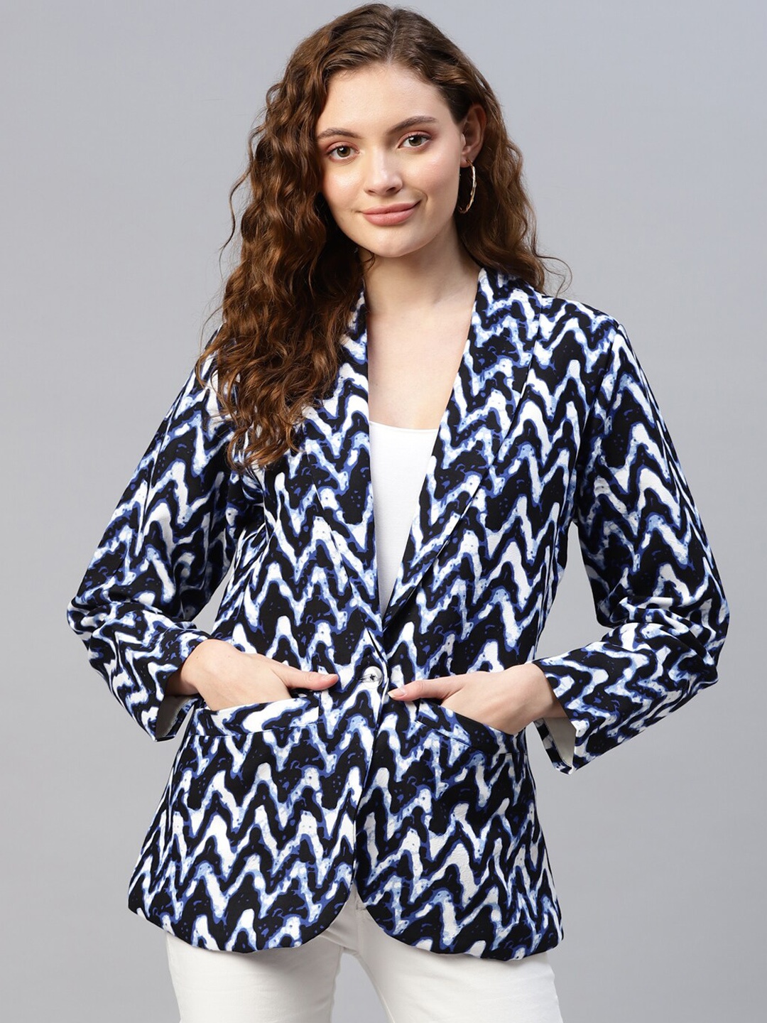 

DEEBACO Zig-Zag Shawl Collar Blazer, Blue