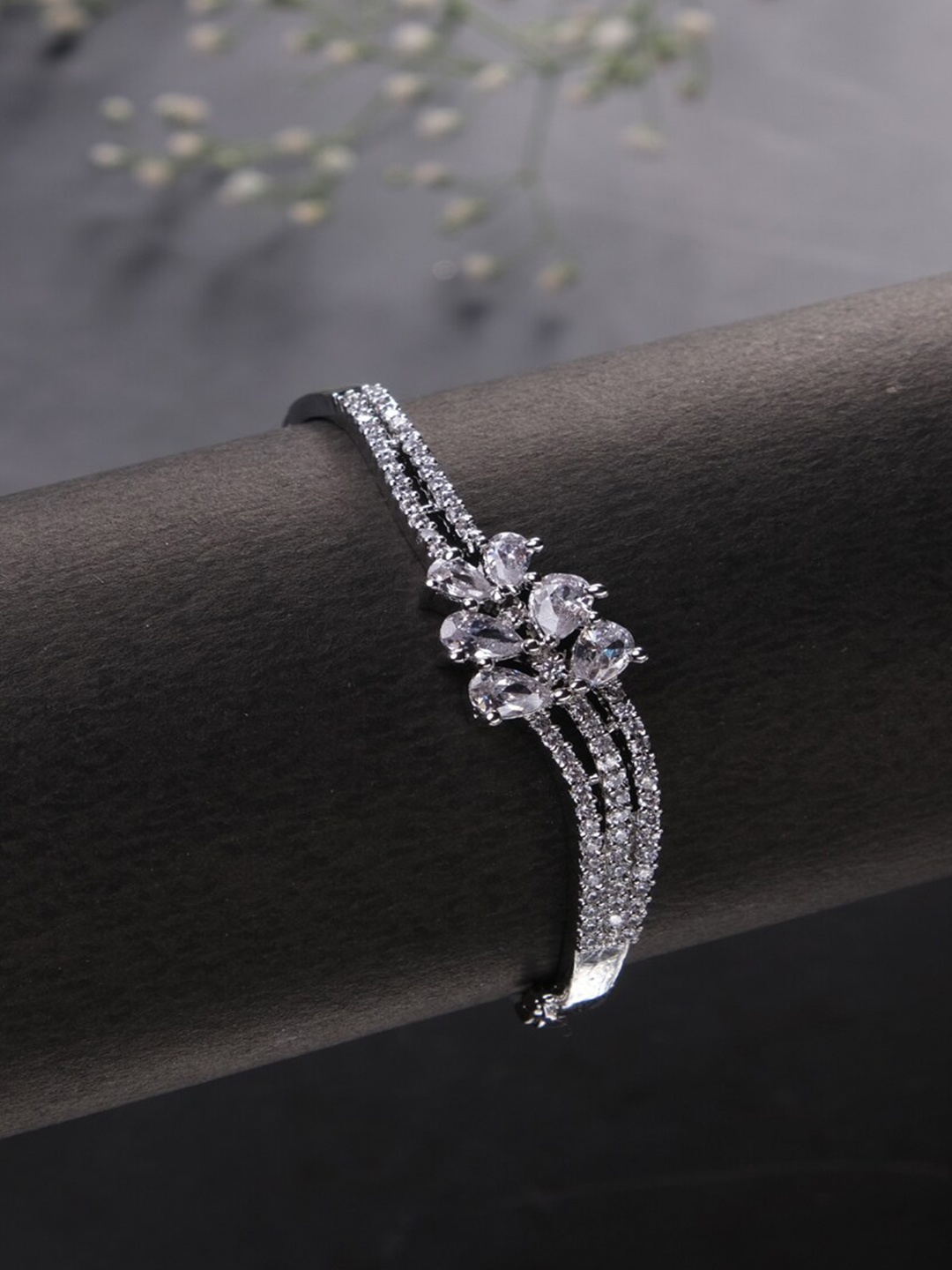 

Jewelz American Diamond Silver-Plated Bangle-Style Bracelet