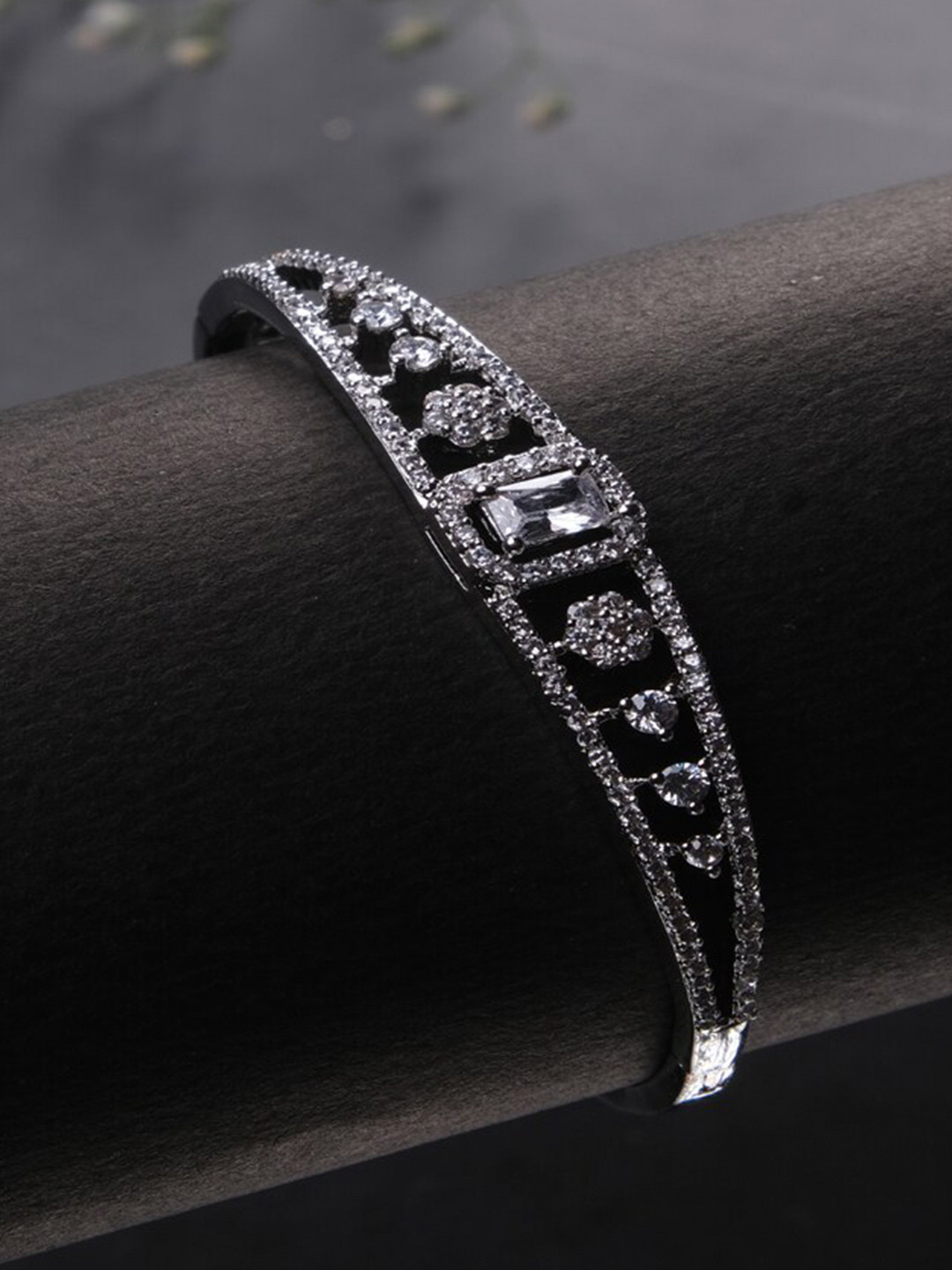 

Jewelz Silver-Plated American Diamond Bangle-Style Bracelet