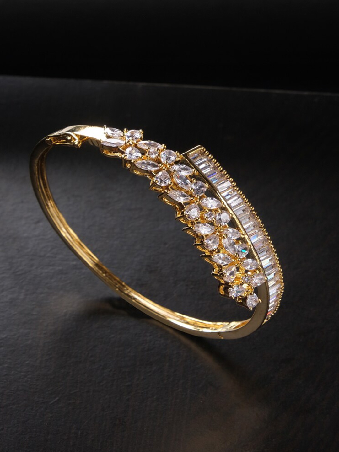

Jewelz American Diamond Gold-Plated Bangle-Style Bracelet