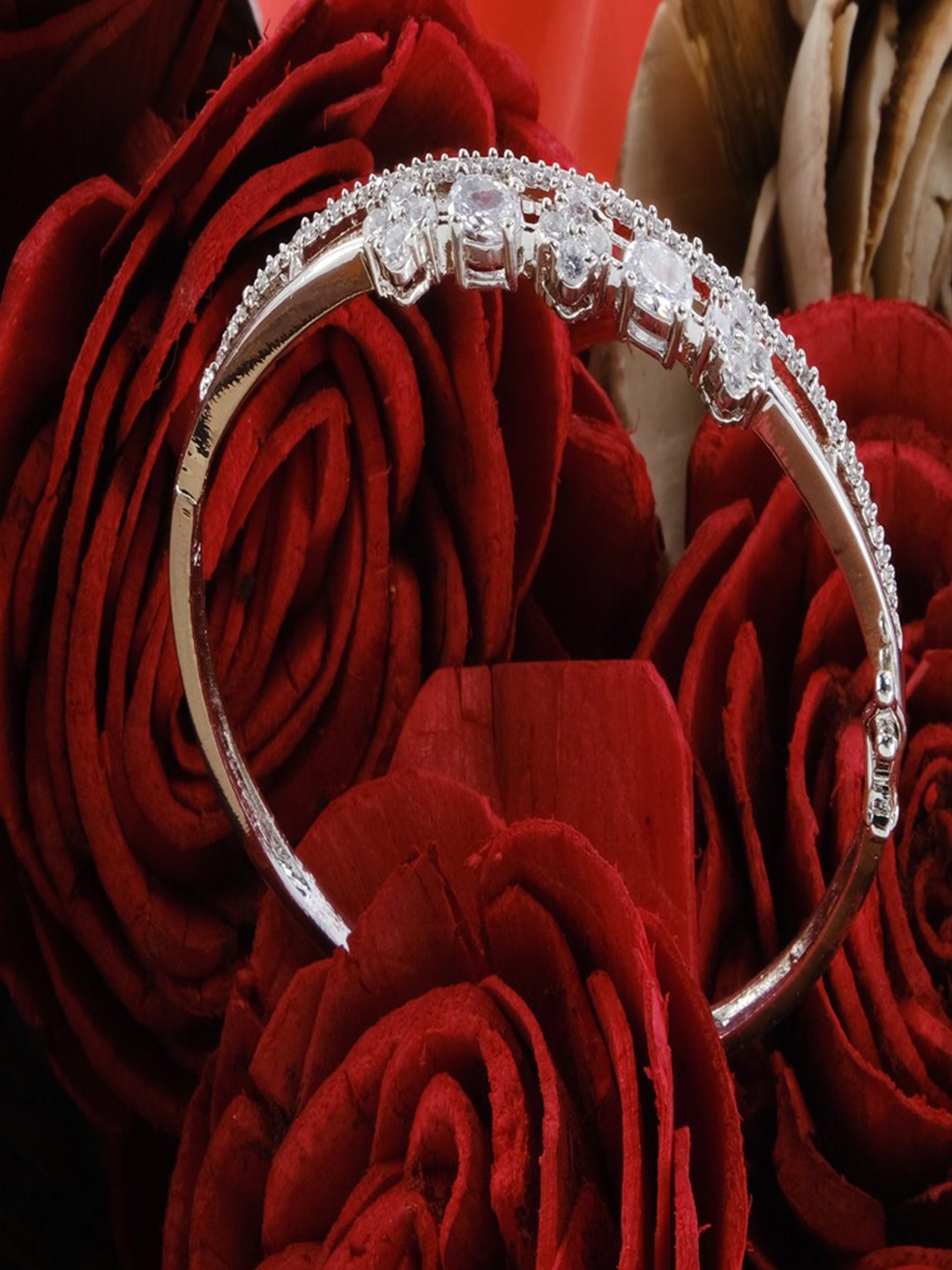 

Jewelz Silver-Plated American Diamond Bangle-Style Bracelet