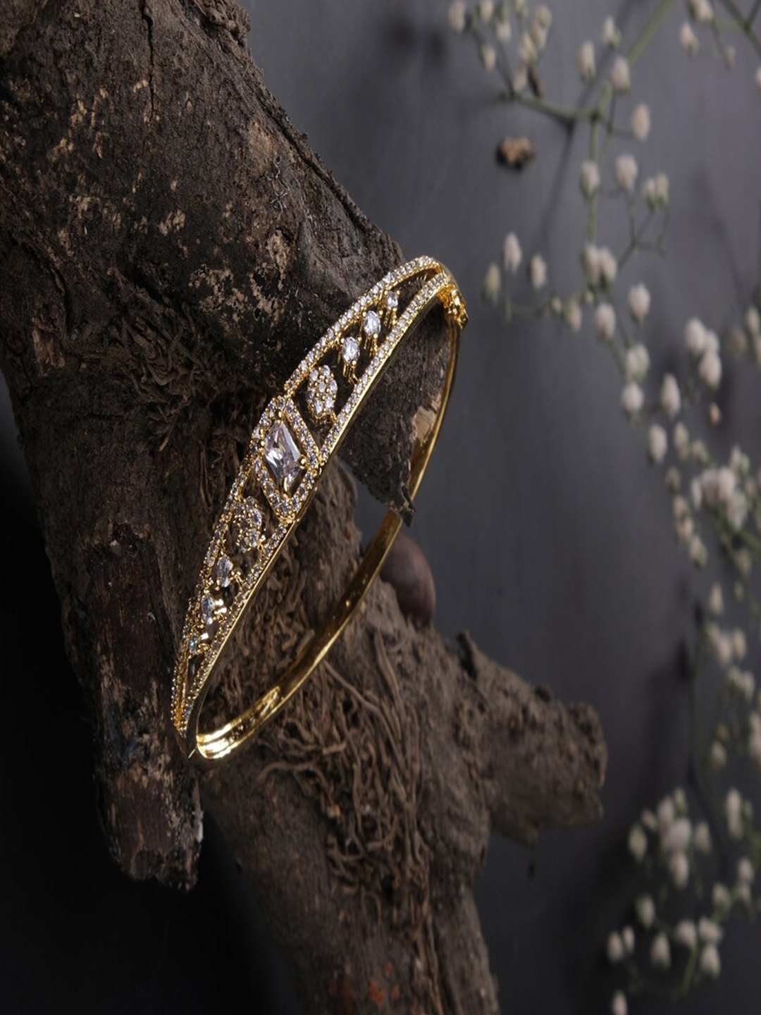 

Jewelz American Diamond Gold-Plated Bangle-Style Bracelet