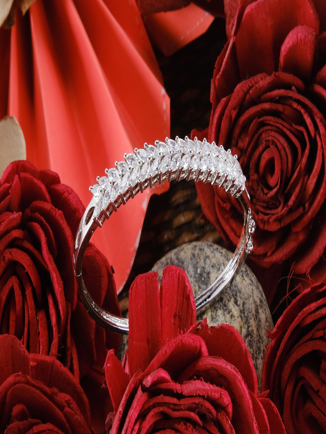 

Jewelz Silver-Plated American Diamond Bangle-Style Bracelet