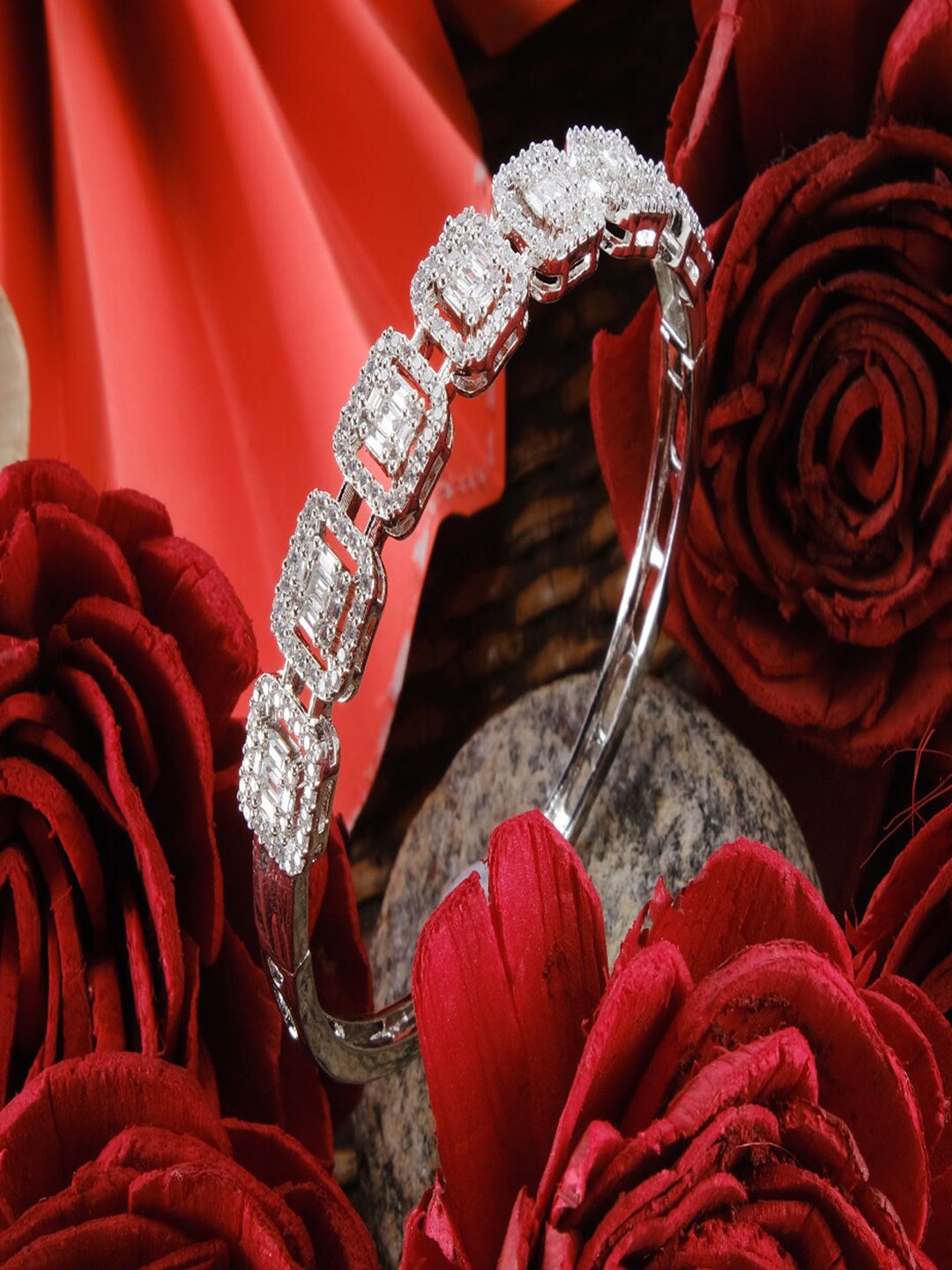

Jewelz Silver-Plated American Diamond Bangle-Style Bracelet