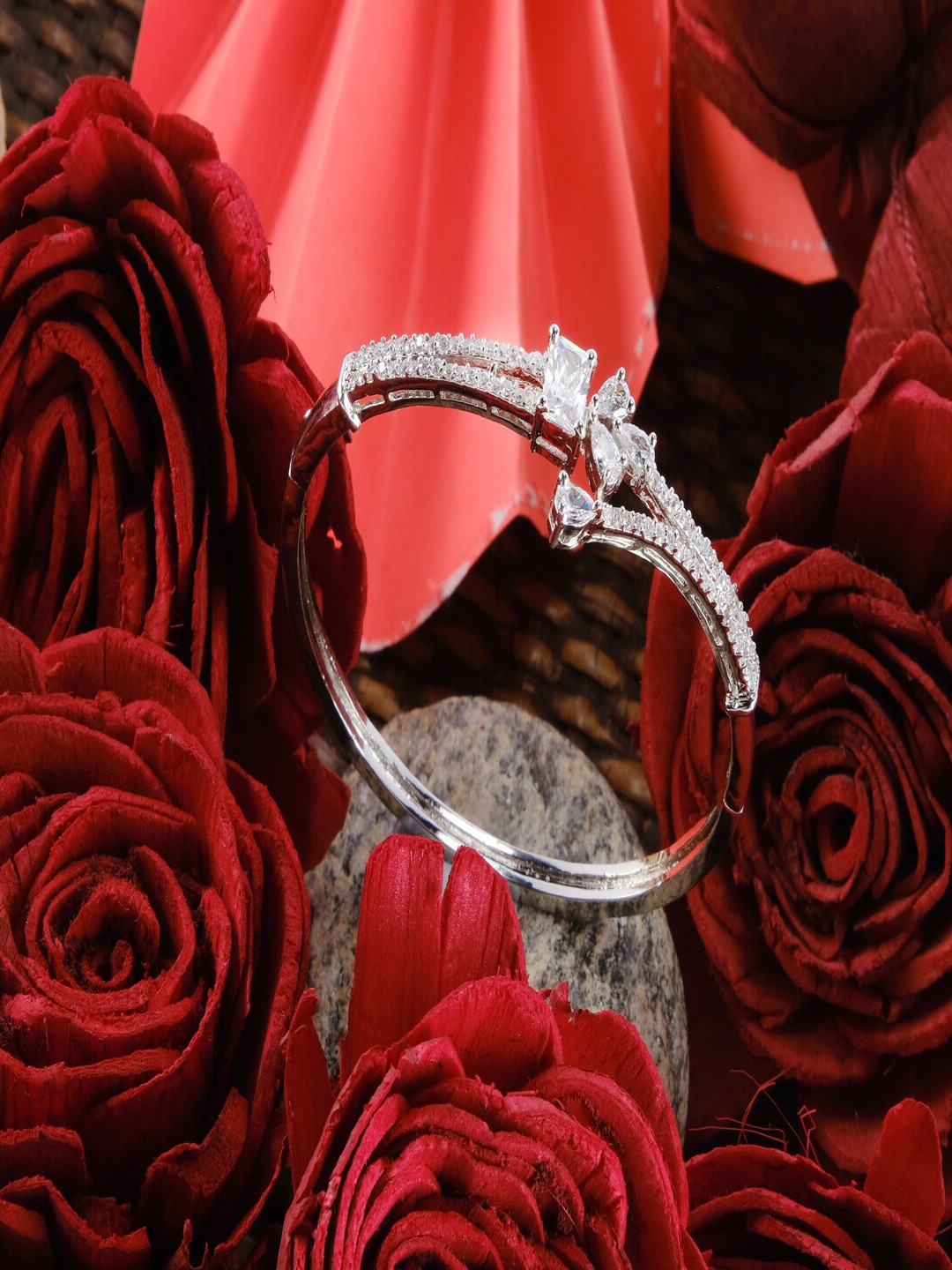 

Jewelz Silver-Plated American Diamond Bangle-Style Bracelet