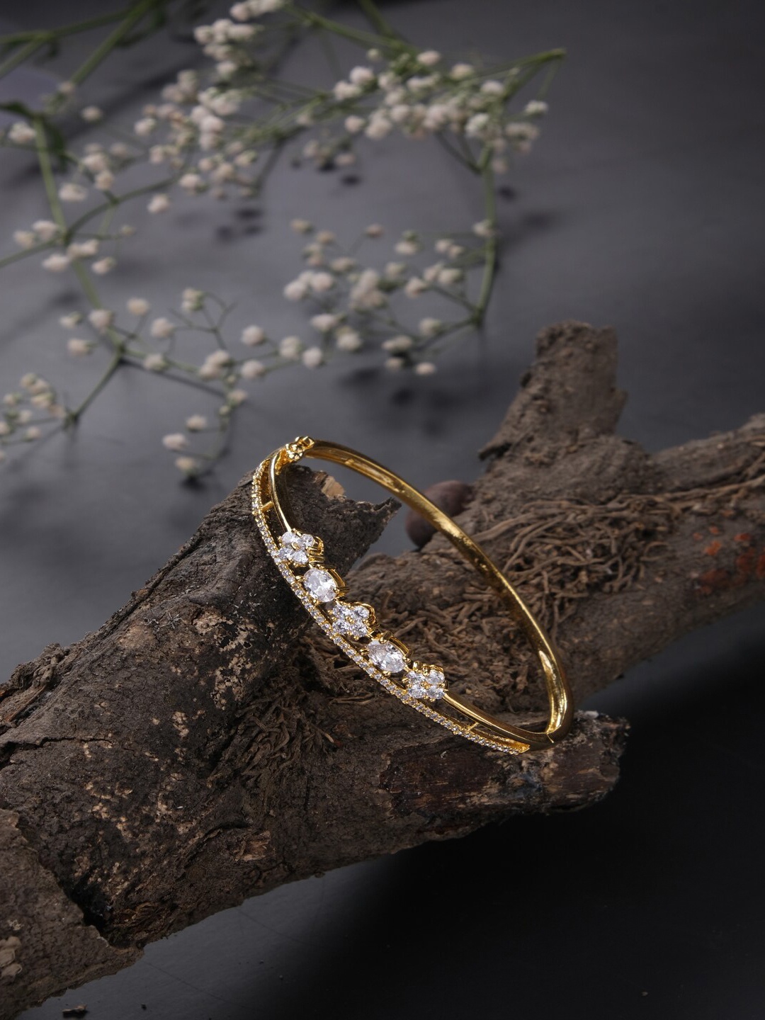 

Jewelz American Diamond Gold-Plated Bangle-Style Bracelet